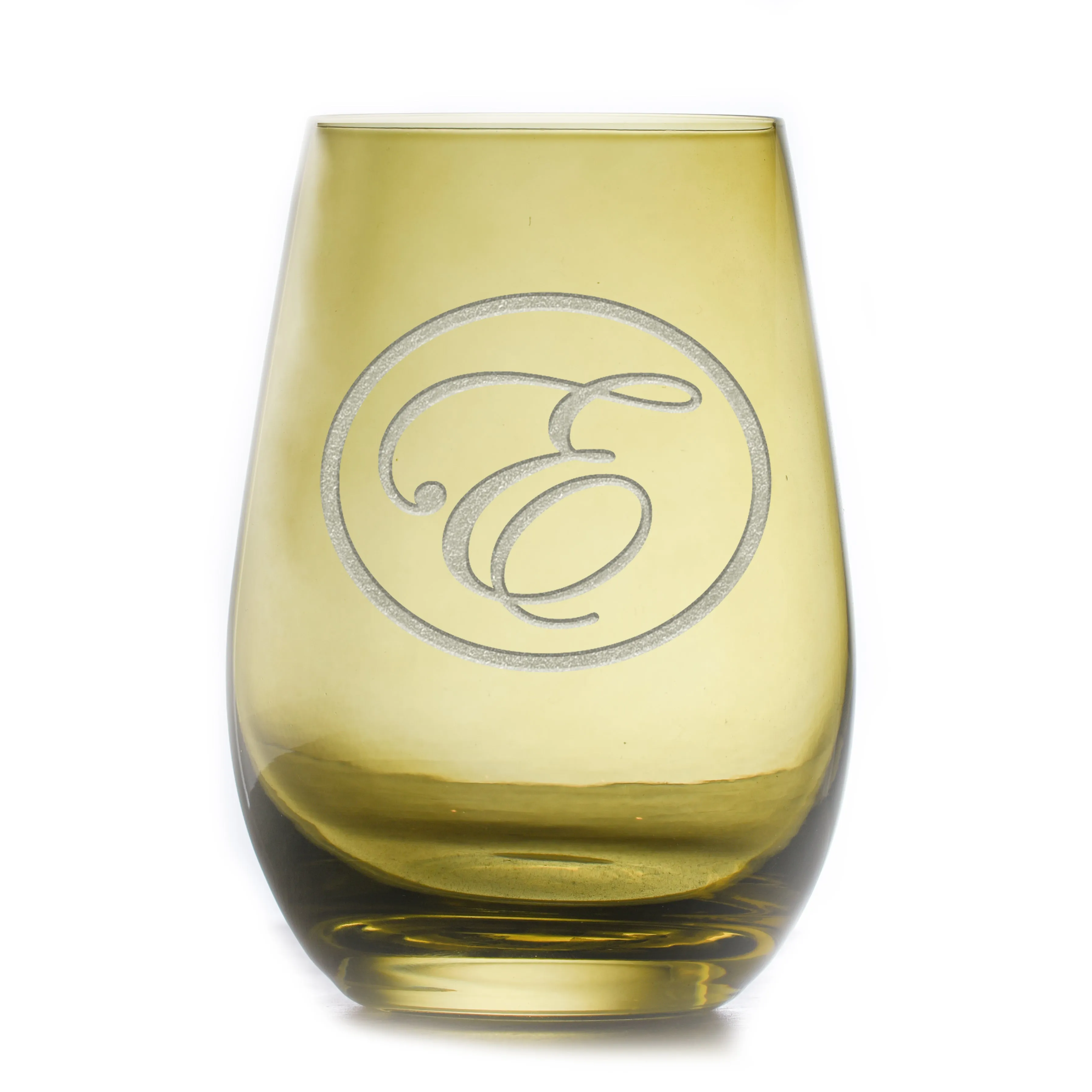 Etched Green Stemless Wine Glass Tumbler by Crystal Imagery