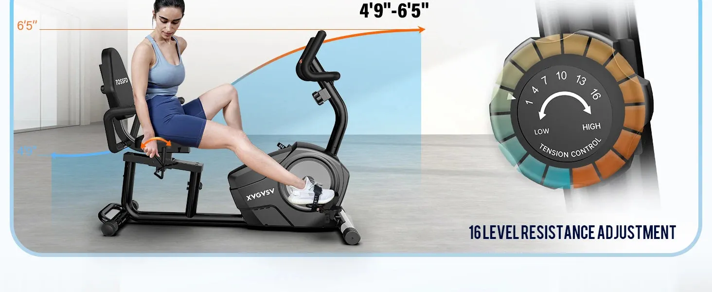 Exercise Bike – Recumbent Stationary Bike for Home with 400LB Weight Capacity, Whisper-Quiet Operation & 16 Resistance Levels