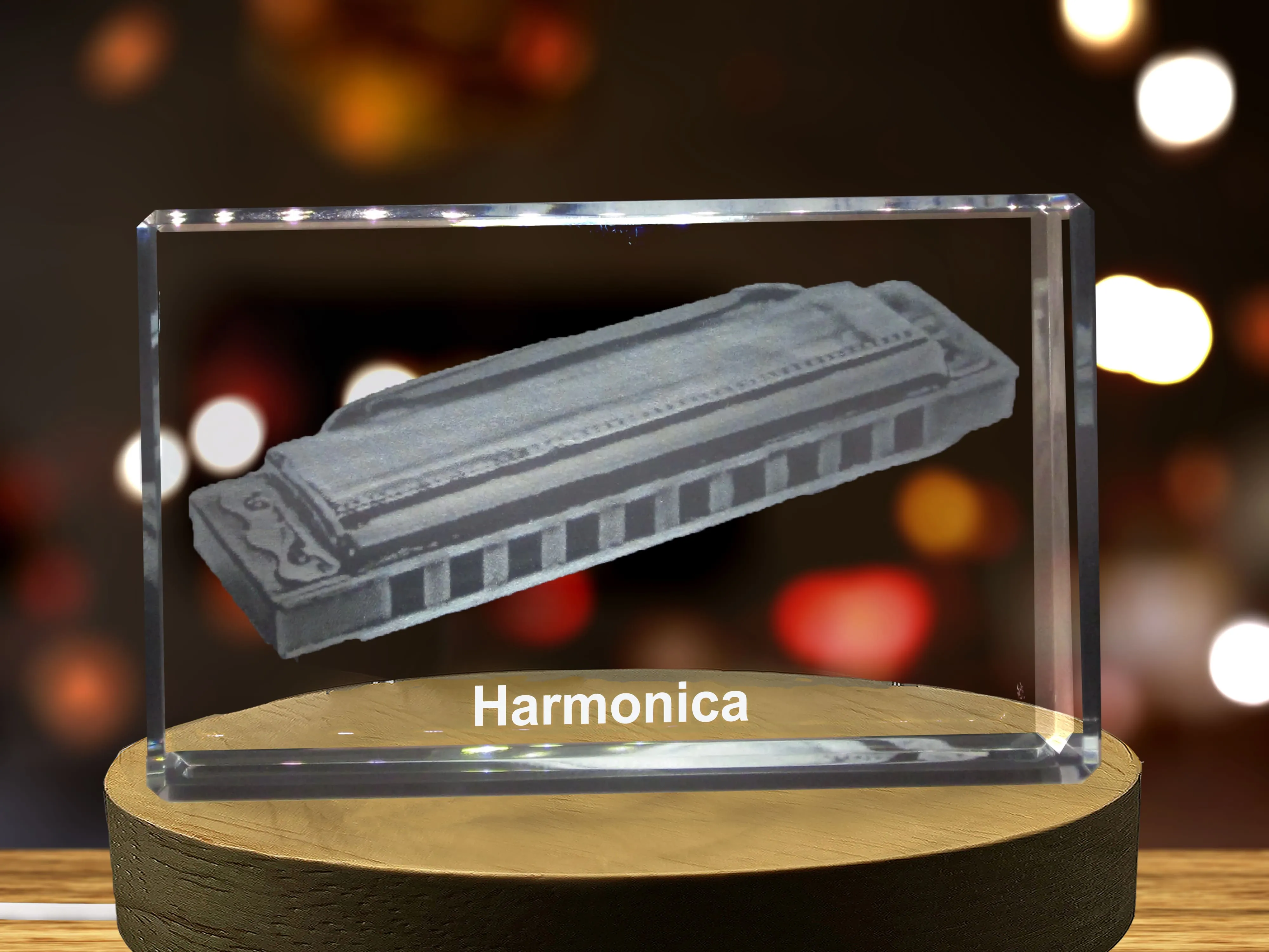 Harmonica 3D Engraved Crystal | Music 3D Engraved Crystal Keepsake