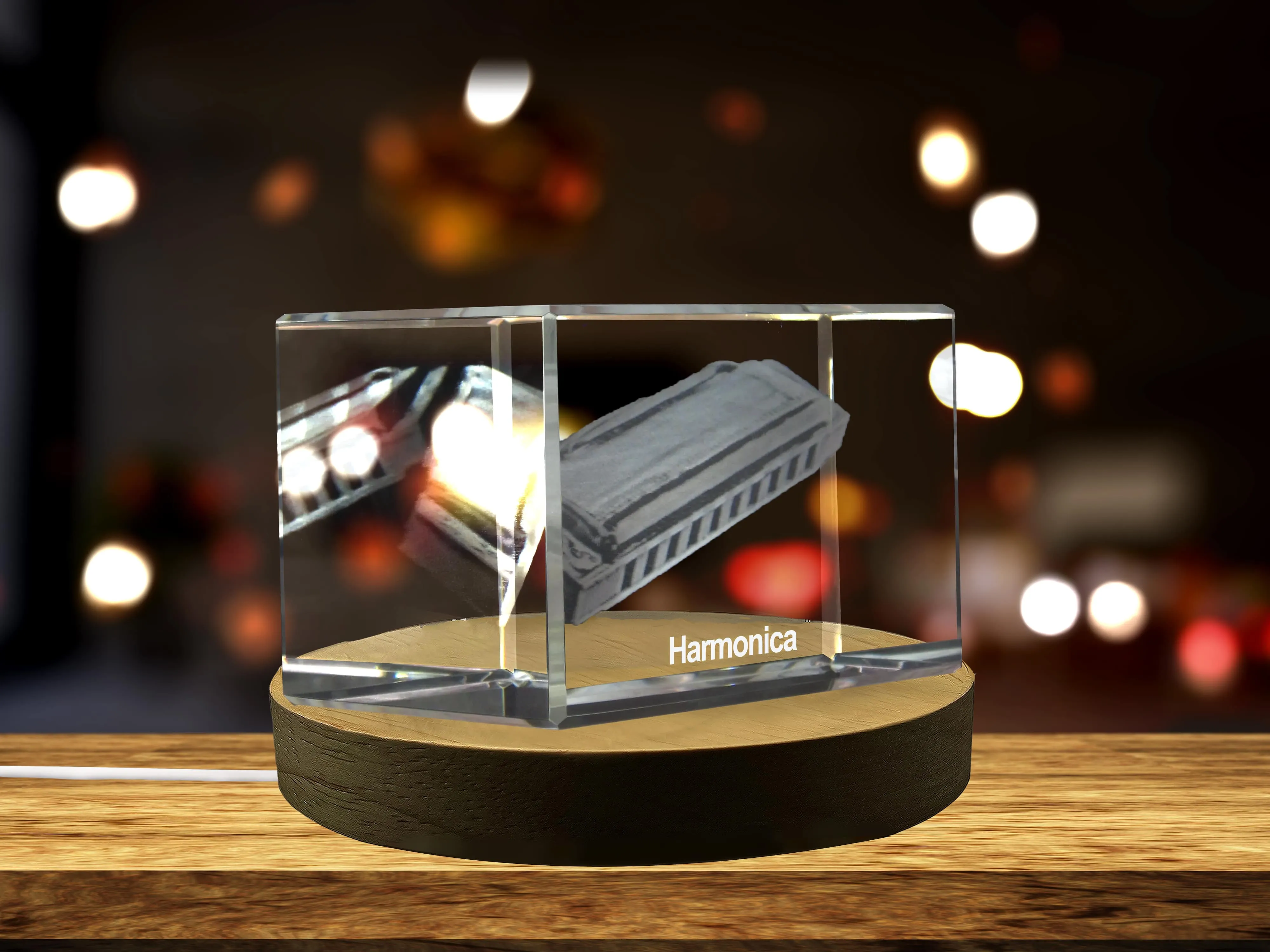 Harmonica 3D Engraved Crystal | Music 3D Engraved Crystal Keepsake