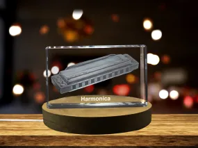 Harmonica 3D Engraved Crystal | Music 3D Engraved Crystal Keepsake