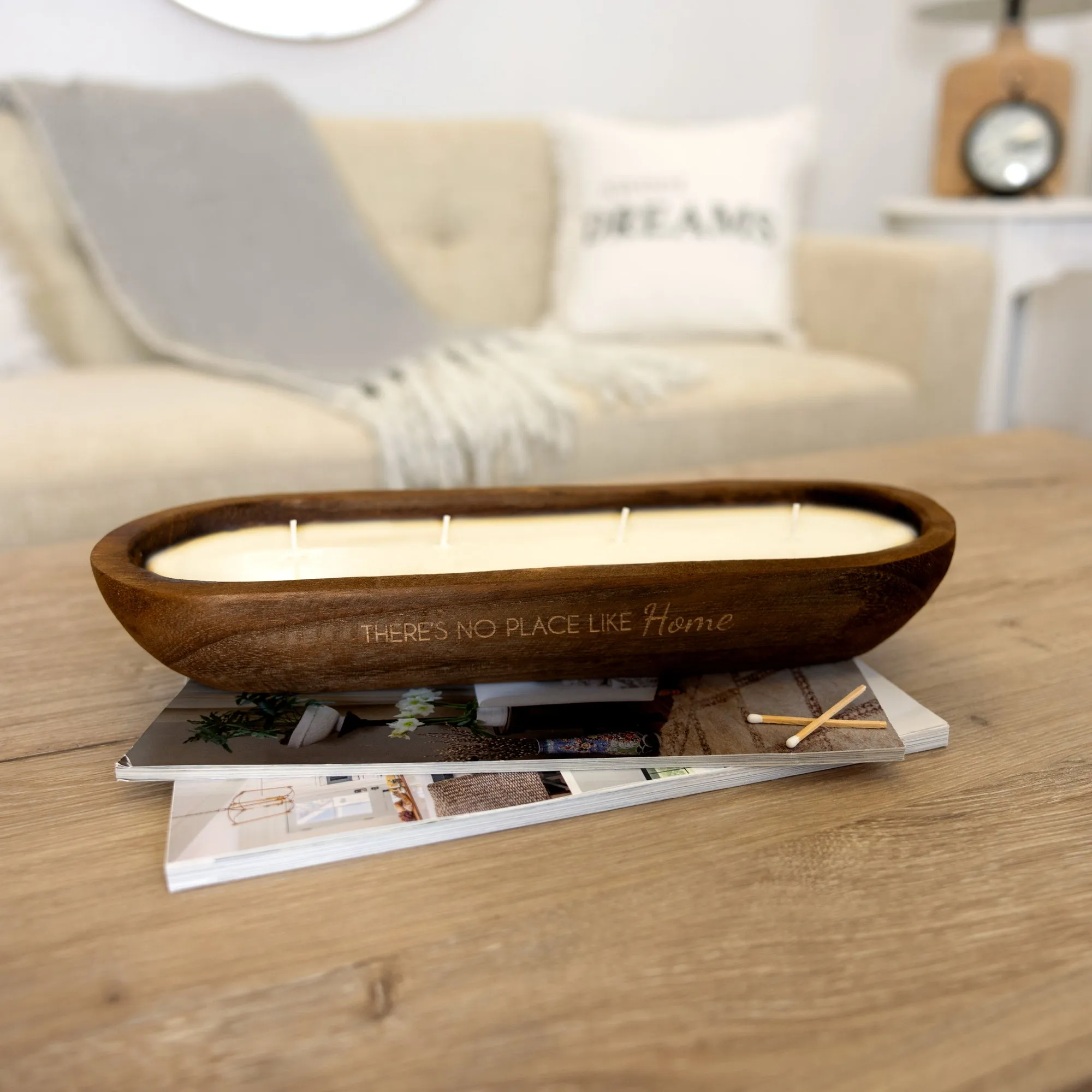 Home 9.5 oz -100% Soy Wax Decorative Wooden Dough Bowl Candle Scent: White Jasmine