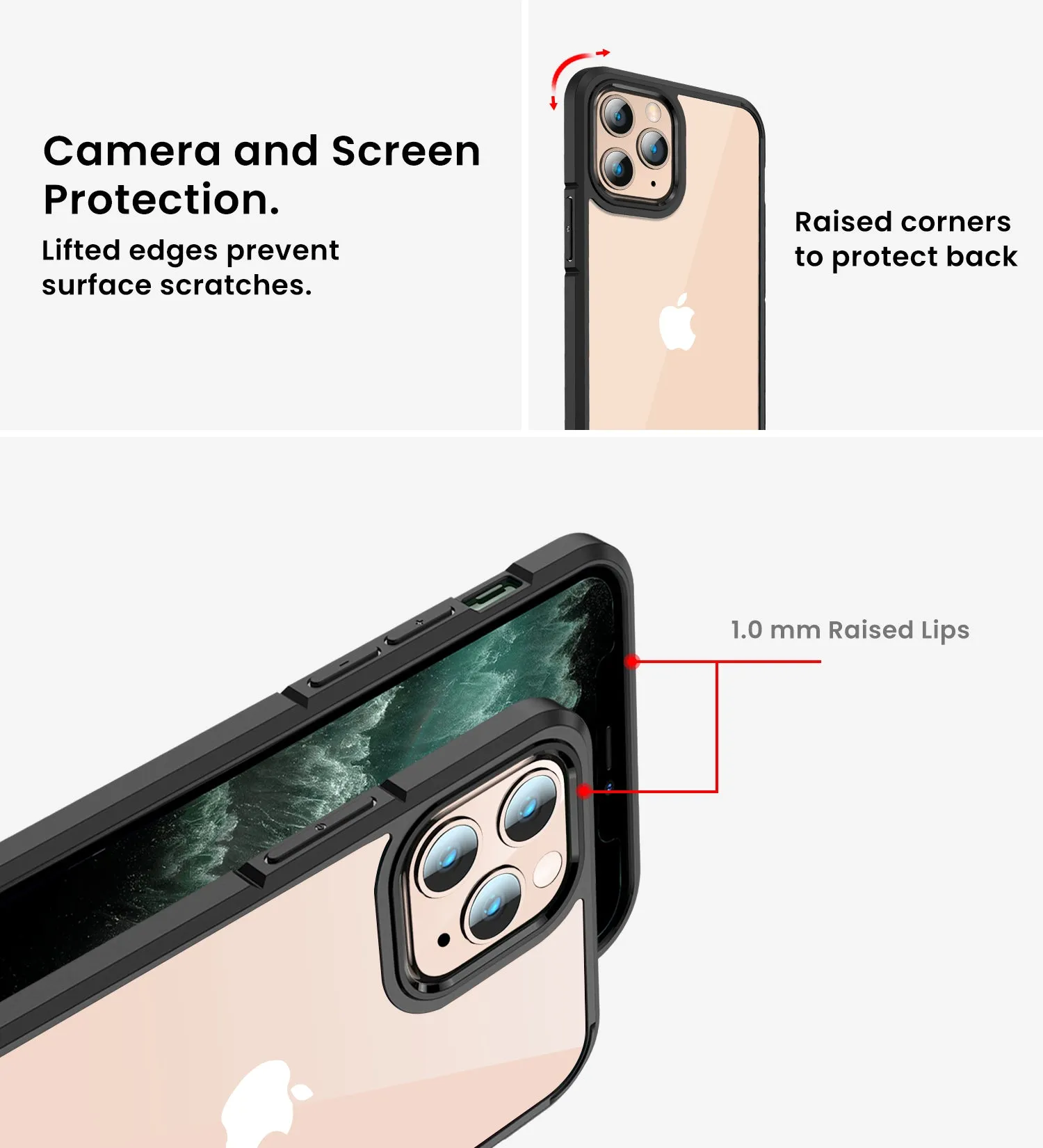 Ice Crystal Series Hybrid Scratch-Resistant Transparent PC Military Grade TPU Back Cover for Apple iPhone 11 Pro, 5.8 inch, Space Black