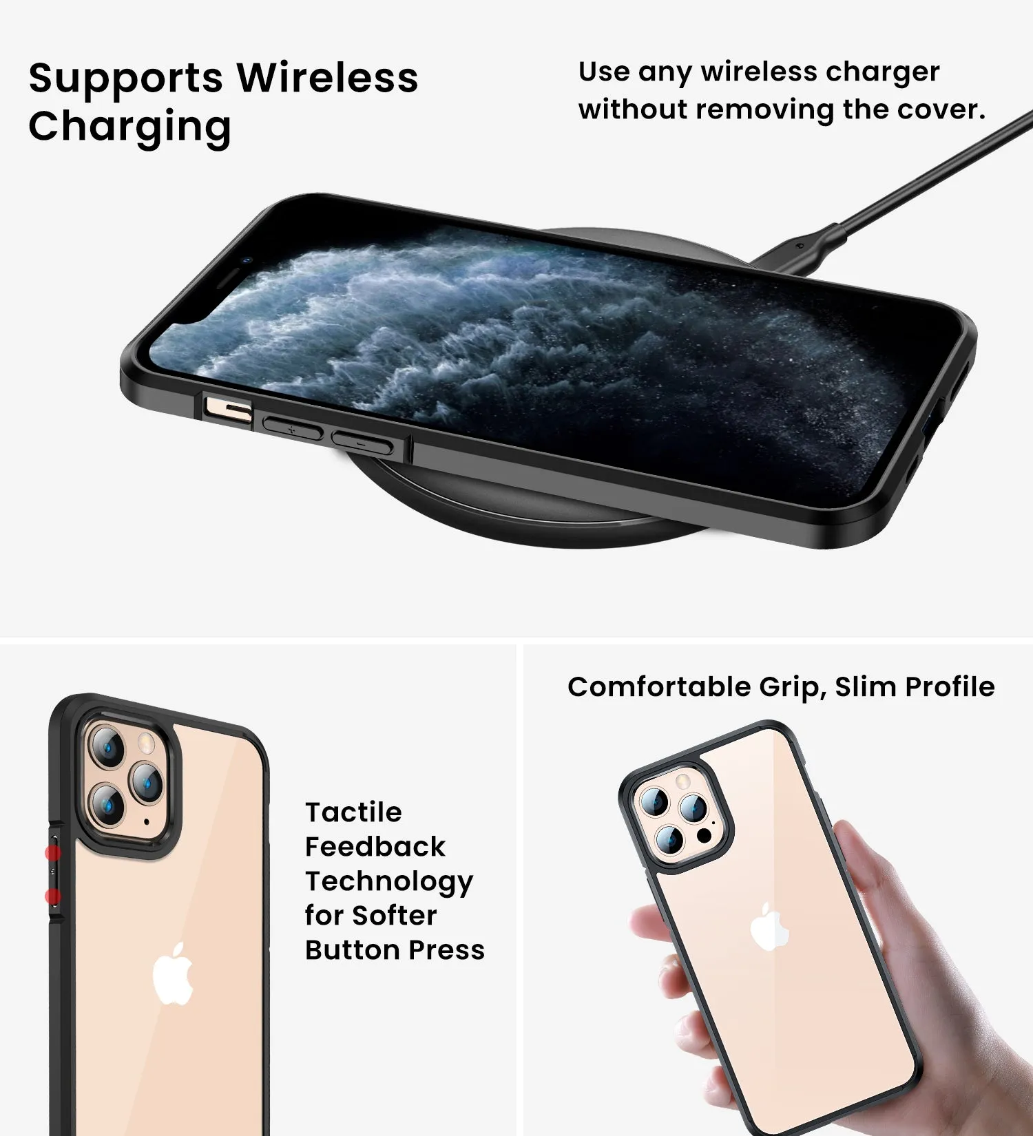 Ice Crystal Series Hybrid Scratch-Resistant Transparent PC Military Grade TPU Back Cover for Apple iPhone 11 Pro, 5.8 inch, Space Black