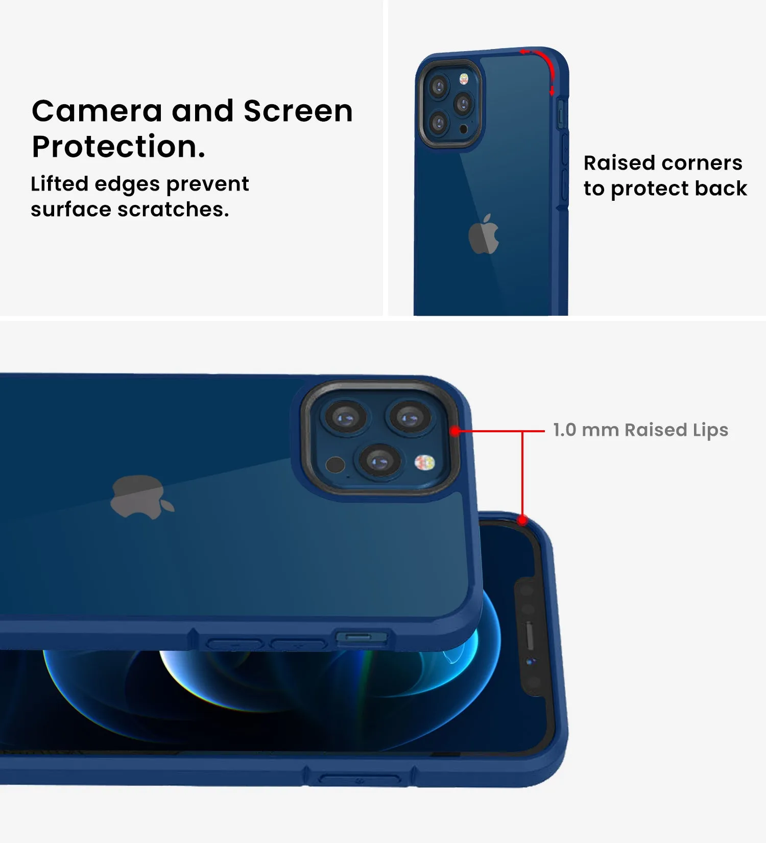 Ice Crystal Series Hybrid Scratch-Resistant Transparent PC Military Grade TPU Back Cover for Apple iPhone 12 Pro, 6.1 inch, Deep Blue