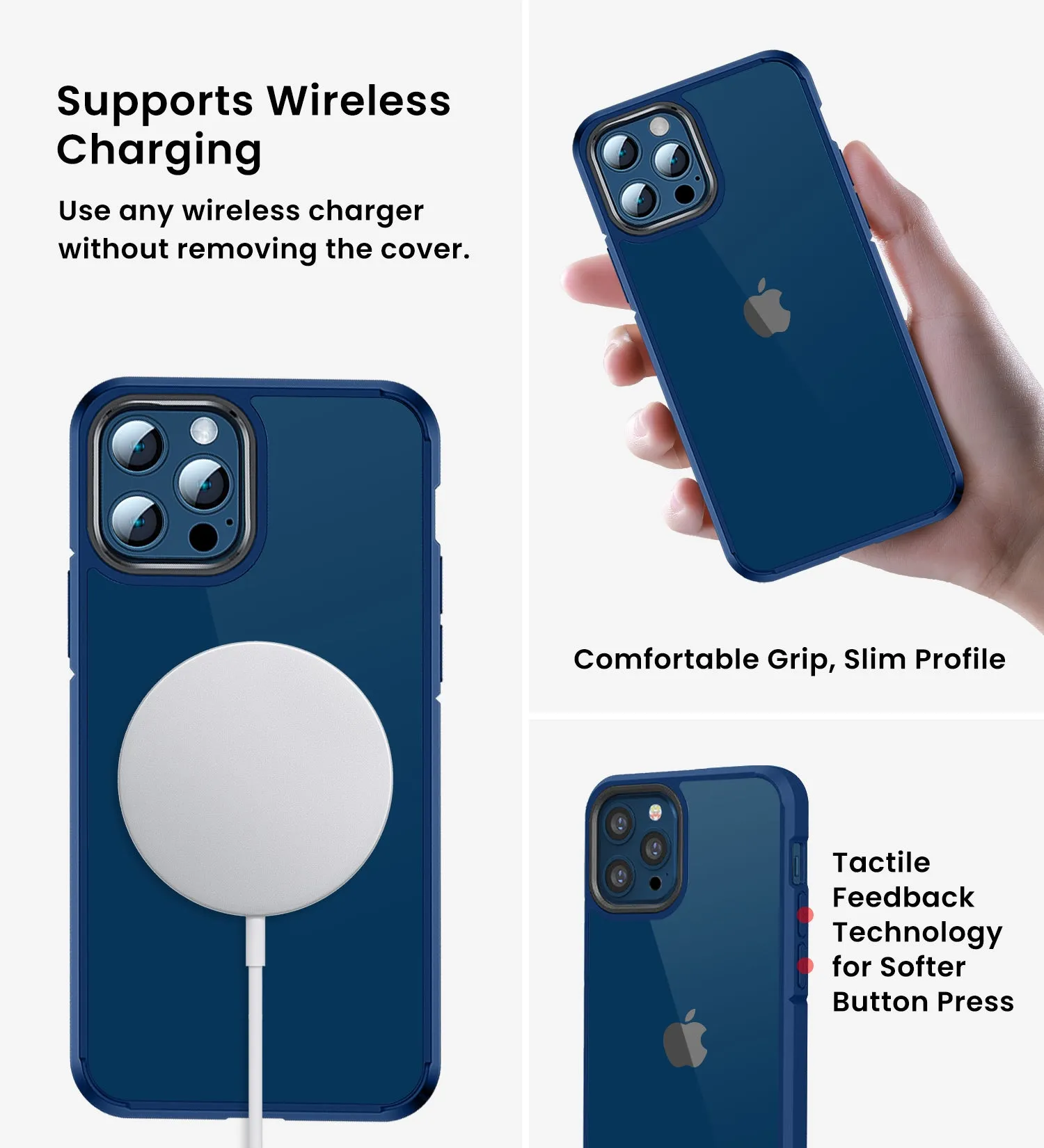 Ice Crystal Series Hybrid Scratch-Resistant Transparent PC Military Grade TPU Back Cover for Apple iPhone 12 Pro, 6.1 inch, Deep Blue
