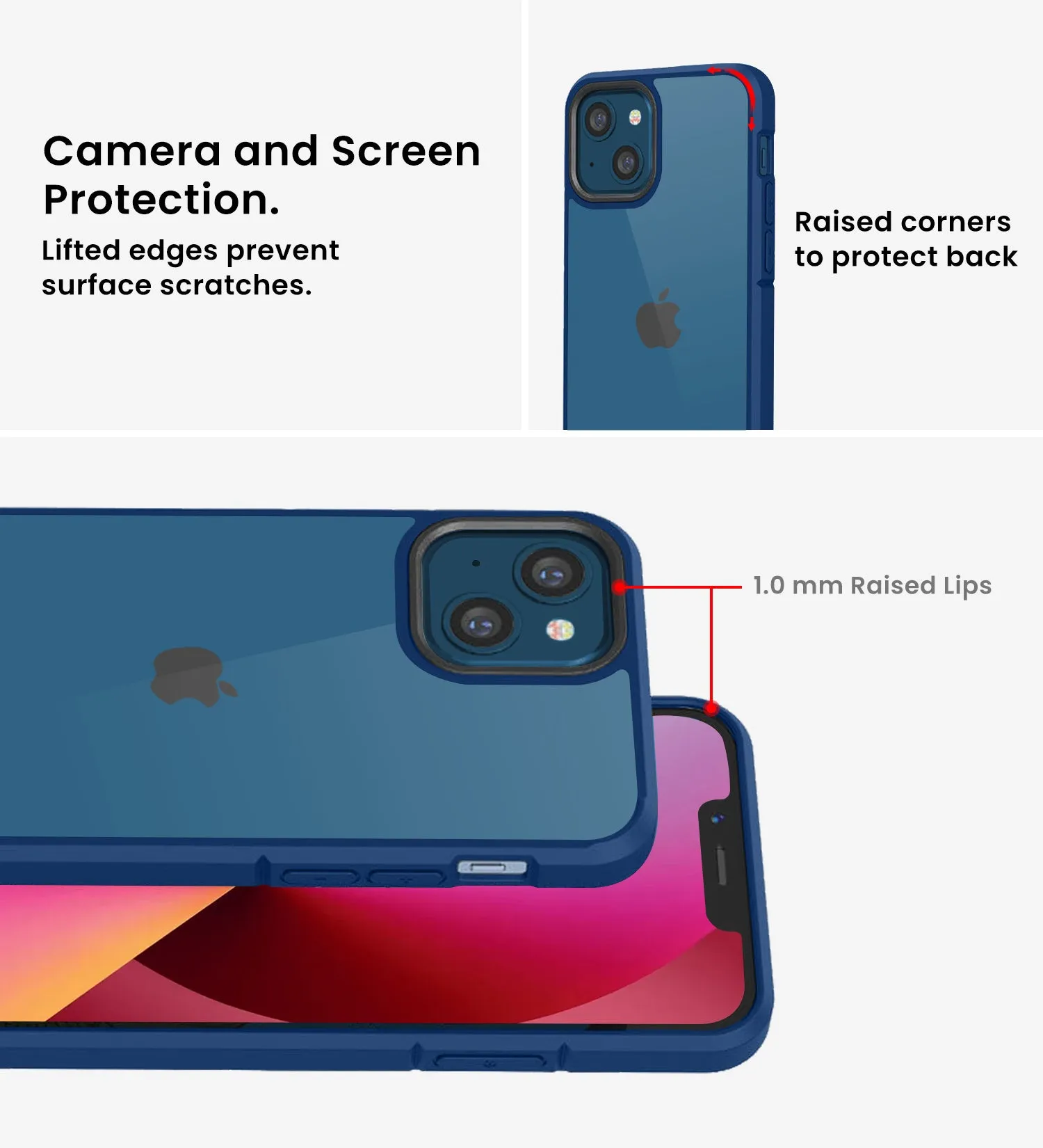Ice Crystal Series Hybrid Scratch-Resistant Transparent PC Military Grade TPU Back Cover for Apple iPhone 13, 6.1 inch, Deep Blue
