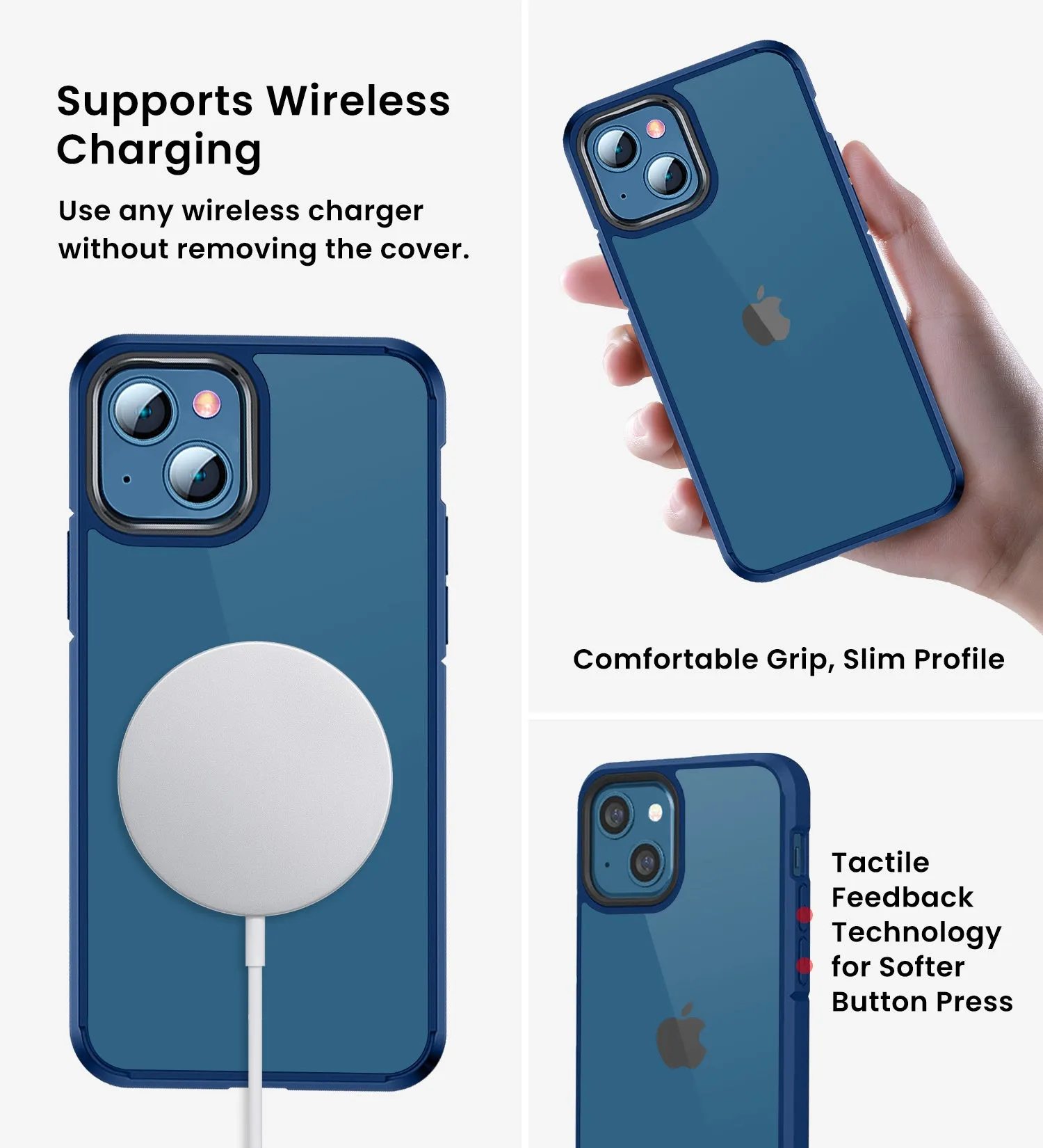 Ice Crystal Series Hybrid Scratch-Resistant Transparent PC Military Grade TPU Back Cover for Apple iPhone 13 Mini, 5.4 inch, Deep Blue