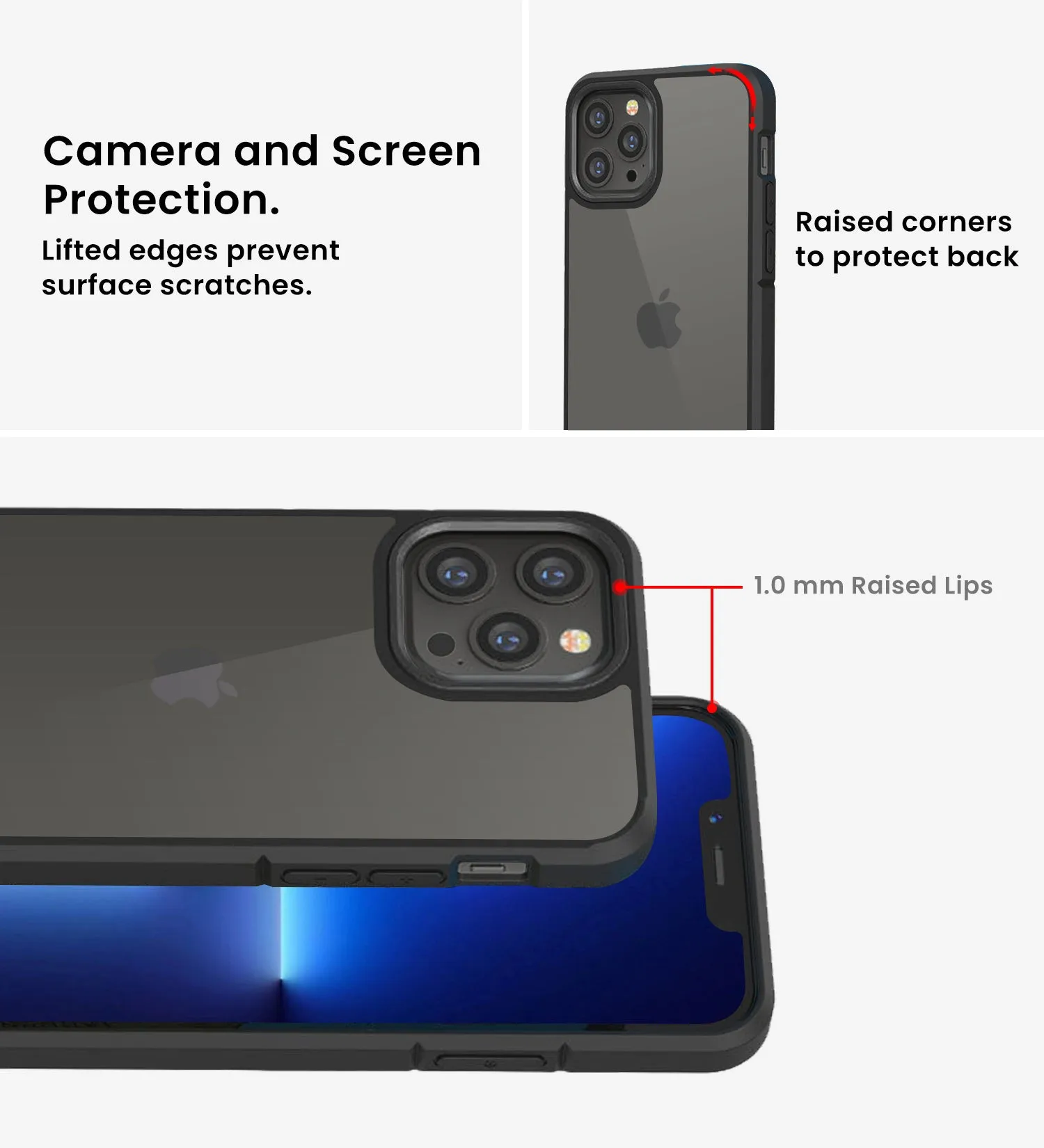 Ice Crystal Series Hybrid Scratch-Resistant Transparent PC Military Grade TPU Back Cover for Apple iPhone 13 Pro, 6.1 inch, Space Black