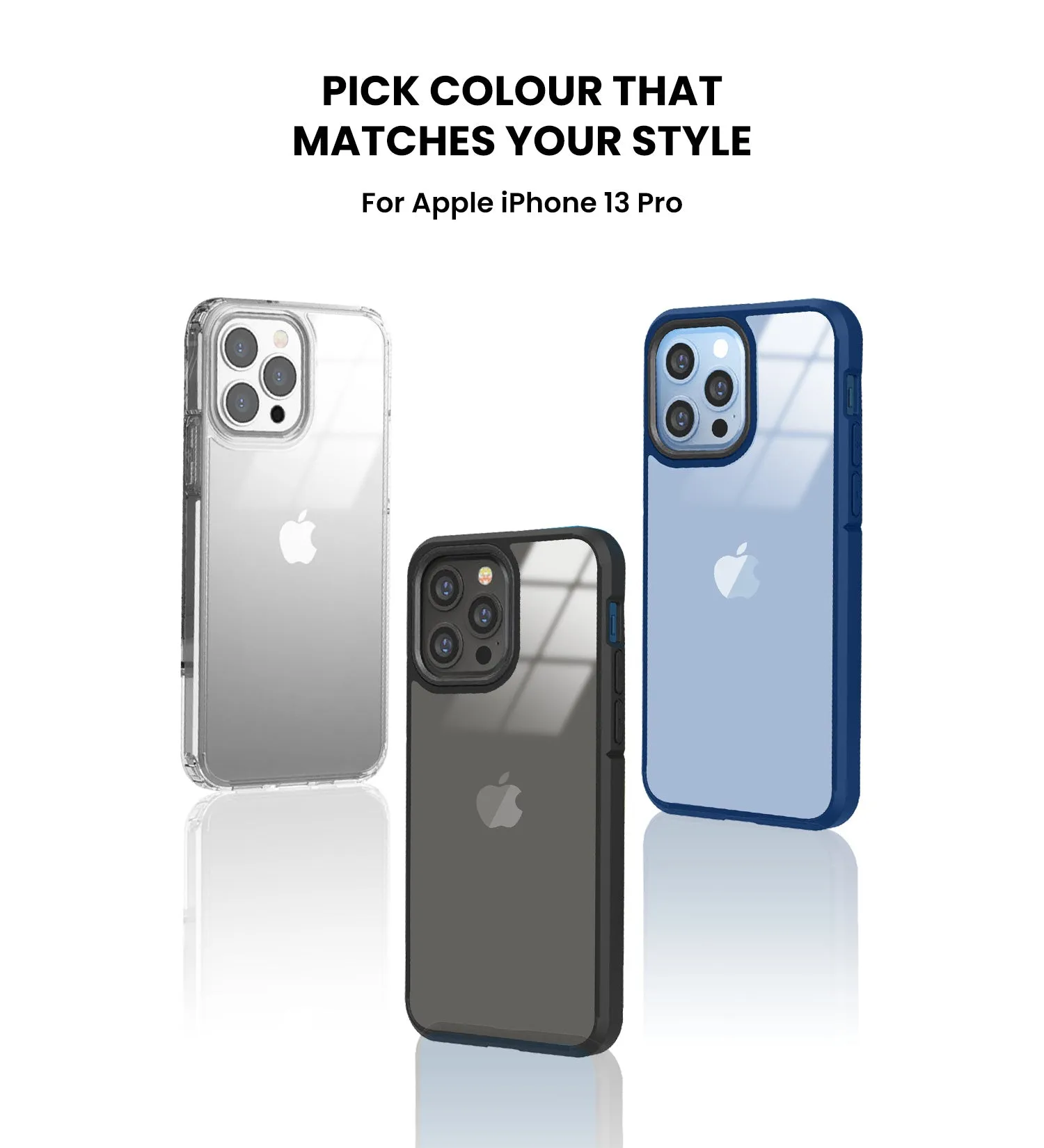 Ice Crystal Series Hybrid Scratch-Resistant Transparent PC Military Grade TPU Back Cover for Apple iPhone 13 Pro, 6.1 inch, Space Black