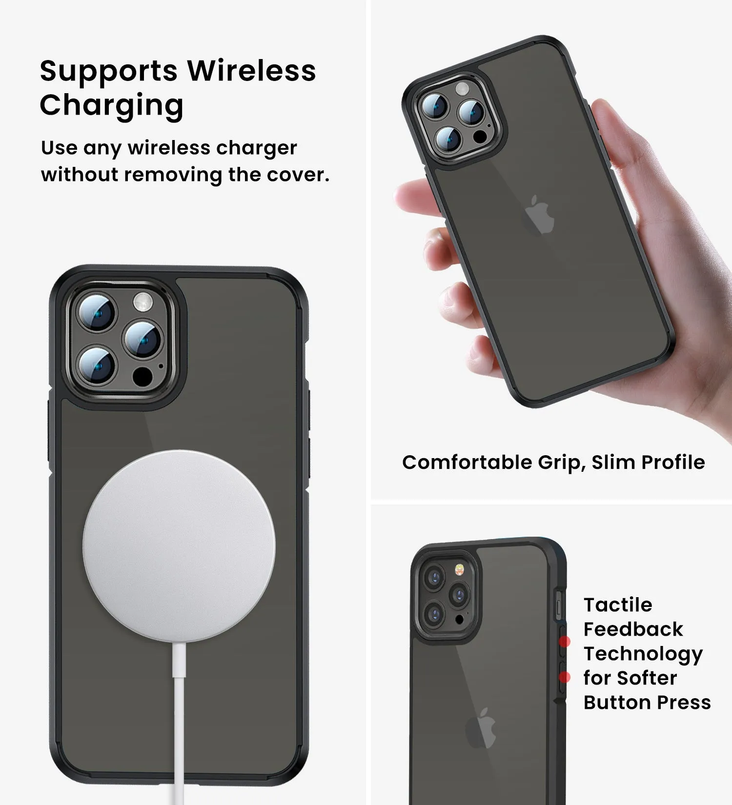 Ice Crystal Series Hybrid Scratch-Resistant Transparent PC Military Grade TPU Back Cover for Apple iPhone 13 Pro Max, 6.7 inch, Space Black