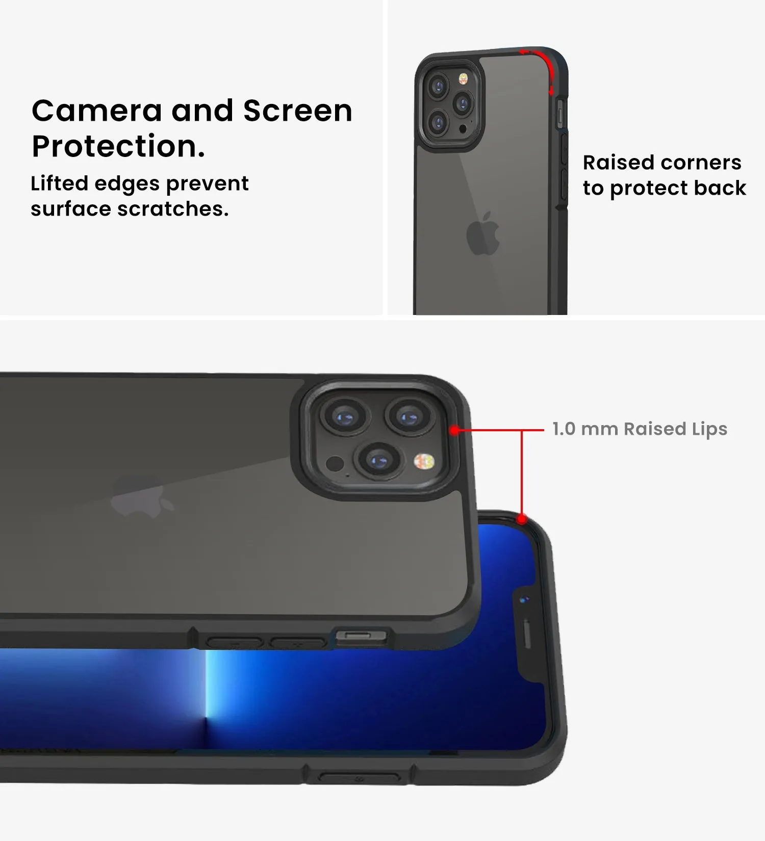 Ice Crystal Series Hybrid Scratch-Resistant Transparent PC Military Grade TPU Back Cover for Apple iPhone 13 Pro Max, 6.7 inch, Space Black