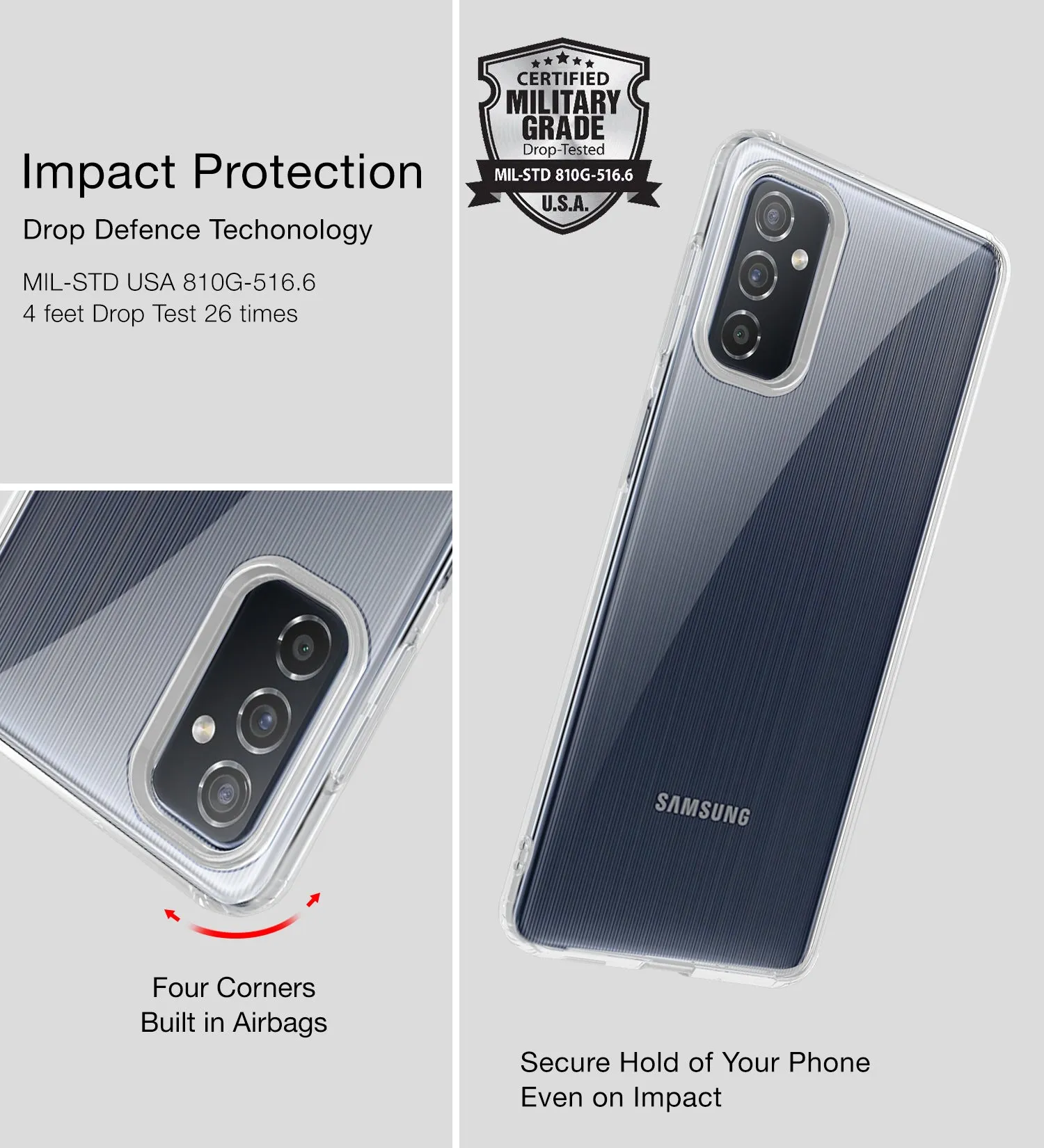 Ice Crystal Series Hybrid Scratch-Resistant Transparent PC Military Grade TPU Back Cover for Samsung Galaxy M52 5G, 6.7 inch, Crystal Clear