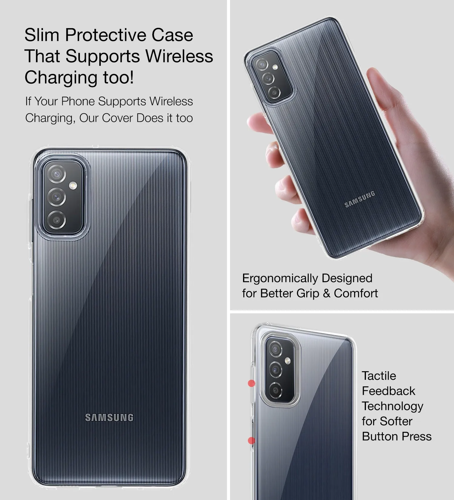 Ice Crystal Series Hybrid Scratch-Resistant Transparent PC Military Grade TPU Back Cover for Samsung Galaxy M52 5G, 6.7 inch, Crystal Clear
