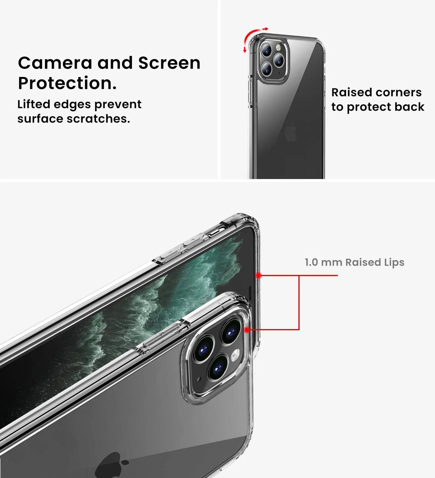 Ice Crystal Series Hybrid Scratch-Resistant Transparent PC Military Grade TPU Case for Apple iPhone 11 Pro Max, 6.5 inch, Crystal Clear