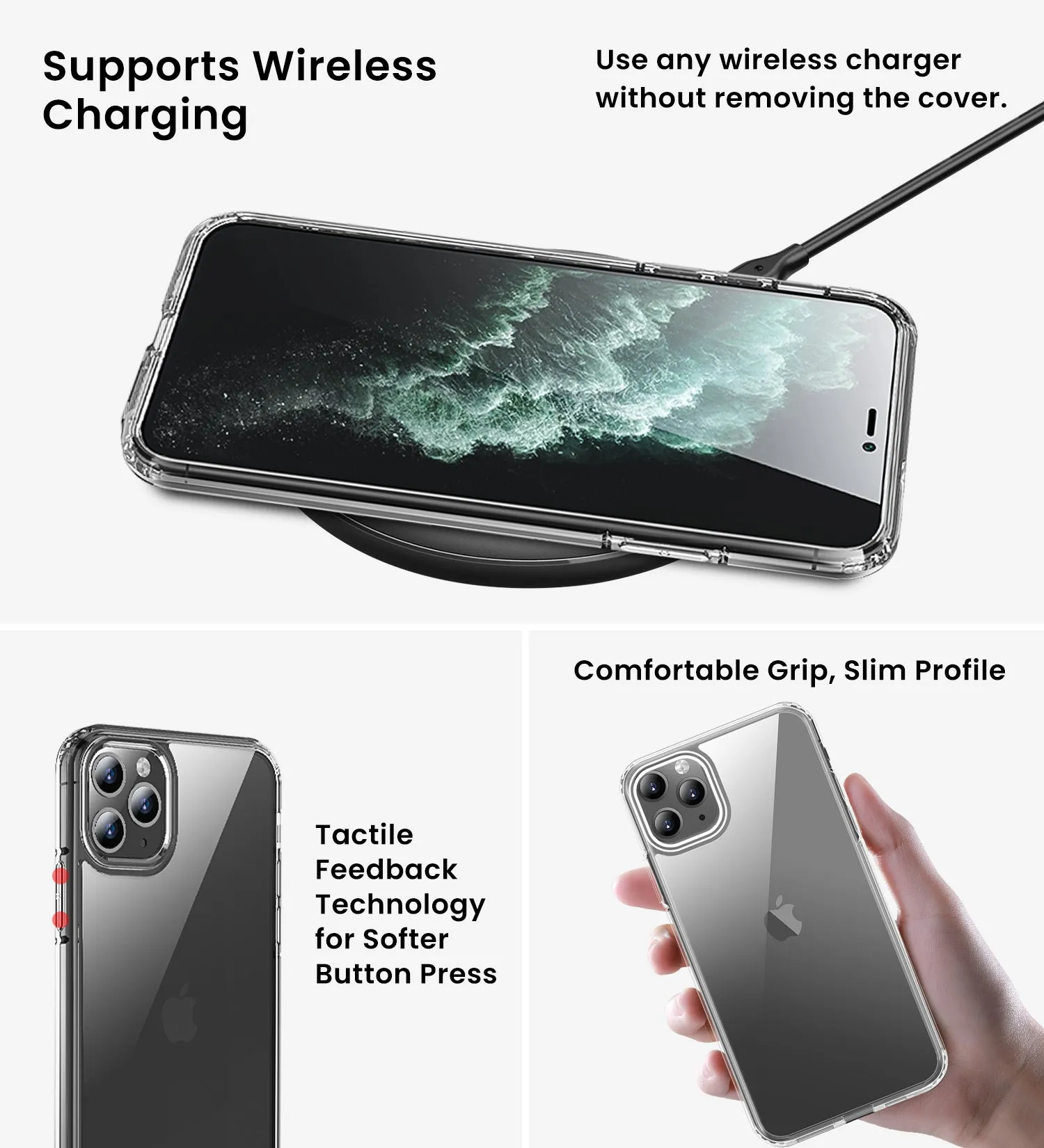 Ice Crystal Series Hybrid Scratch-Resistant Transparent PC Military Grade TPU Case for Apple iPhone 11 Pro Max, 6.5 inch, Crystal Clear