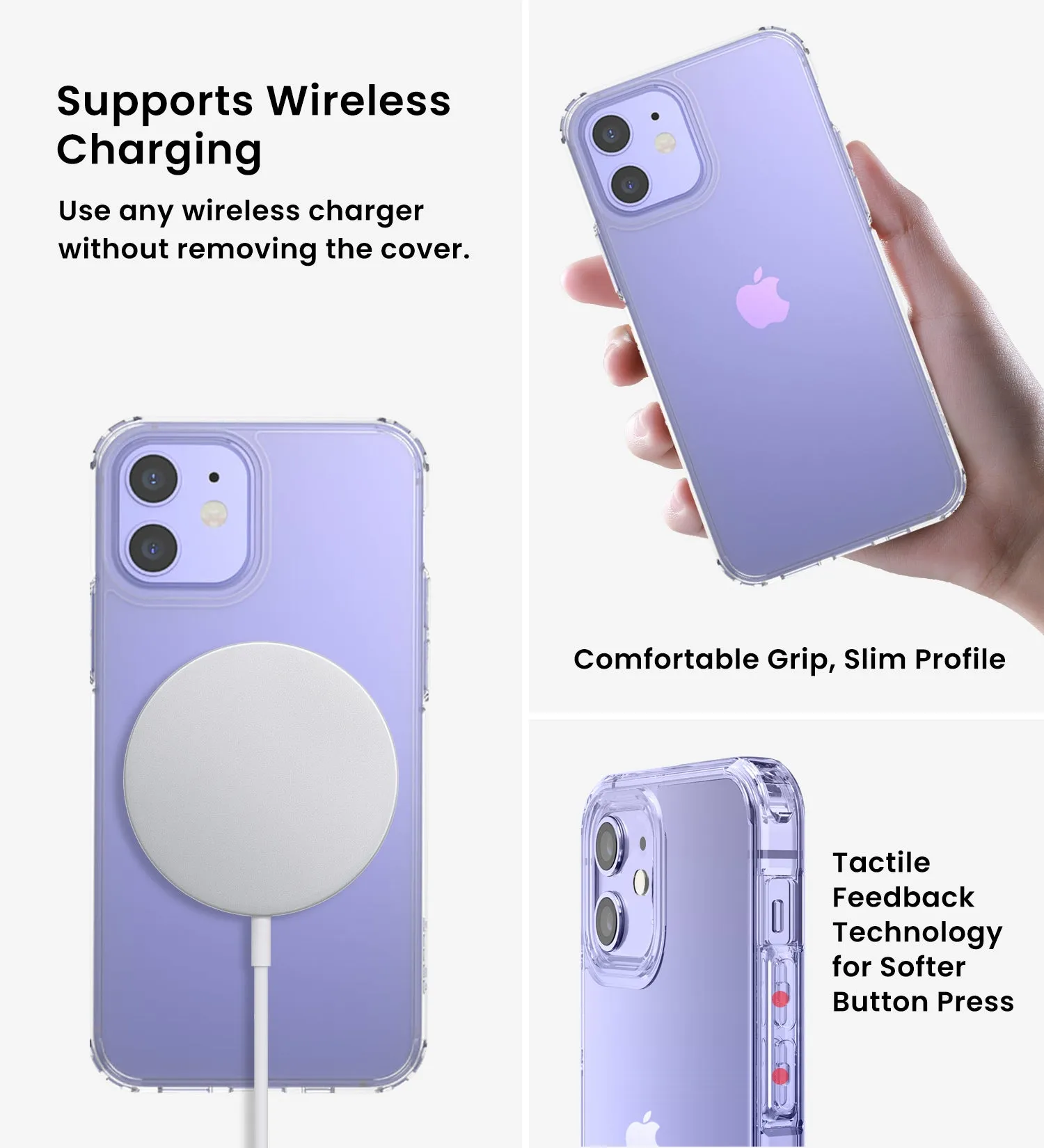 Ice Crystal Series Hybrid Scratch-Resistant Transparent PC Military Grade TPU Case for Apple iPhone 12, 6.1 inch, Crystal Clear