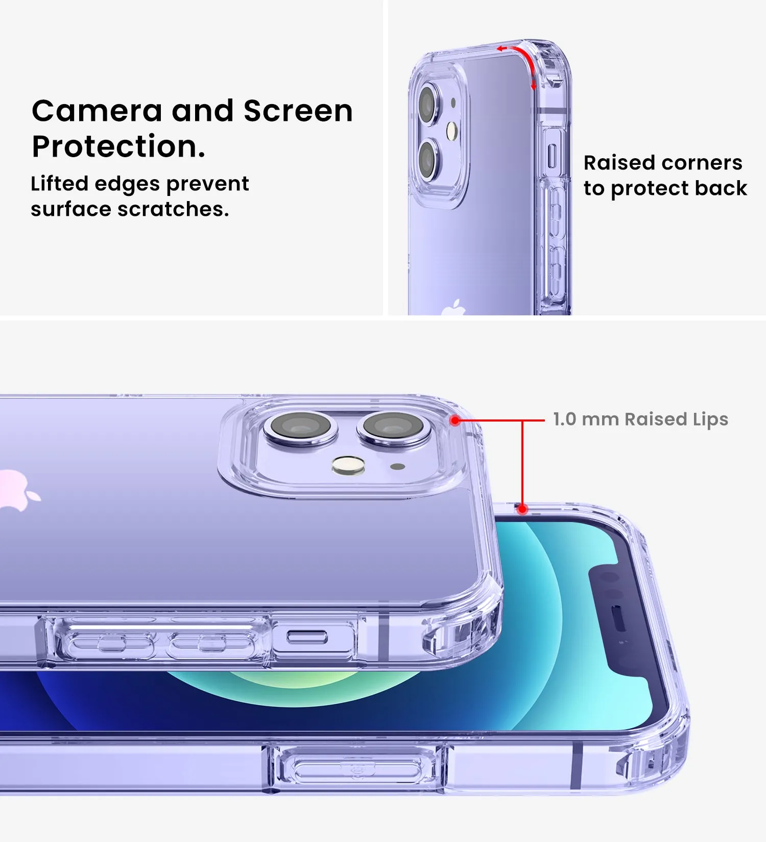 Ice Crystal Series Hybrid Scratch-Resistant Transparent PC Military Grade TPU Case for Apple iPhone 12, 6.1 inch, Crystal Clear