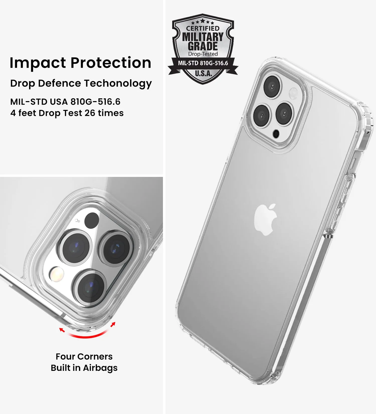 Ice Crystal Series Hybrid Scratch-Resistant Transparent PC Military Grade TPU Case for Apple iPhone 12 Pro Max, 6.7 inch, Crystal Clear