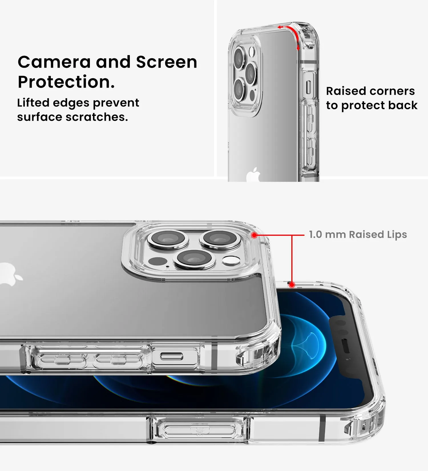 Ice Crystal Series Hybrid Scratch-Resistant Transparent PC Military Grade TPU Case for Apple iPhone 12 Pro Max, 6.7 inch, Crystal Clear