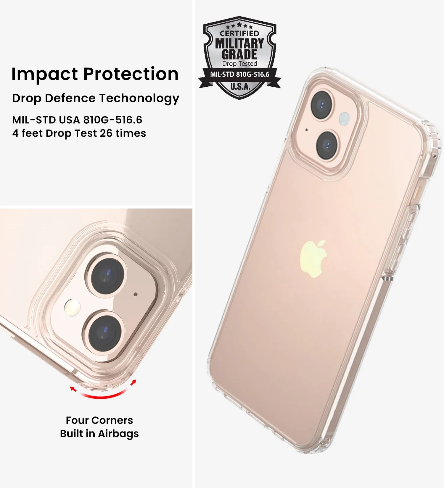Ice Crystal Series Hybrid Scratch-Resistant Transparent PC Military Grade TPU Case for Apple iPhone 13, 6.1 inch, Crystal Clear