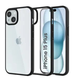 Ice Crystal Series Hybrid Transparent PC Military Grade TPU Back Cover for Apple iPhone 15 Plus, 6.7 inch, Black