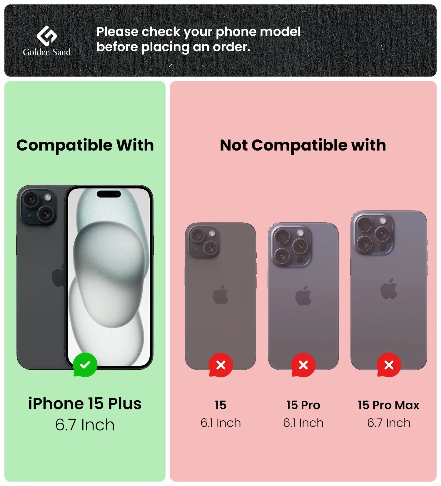 Ice Crystal Series Hybrid Transparent PC Military Grade TPU Back Cover for Apple iPhone 15 Plus, 6.7 inch, Black