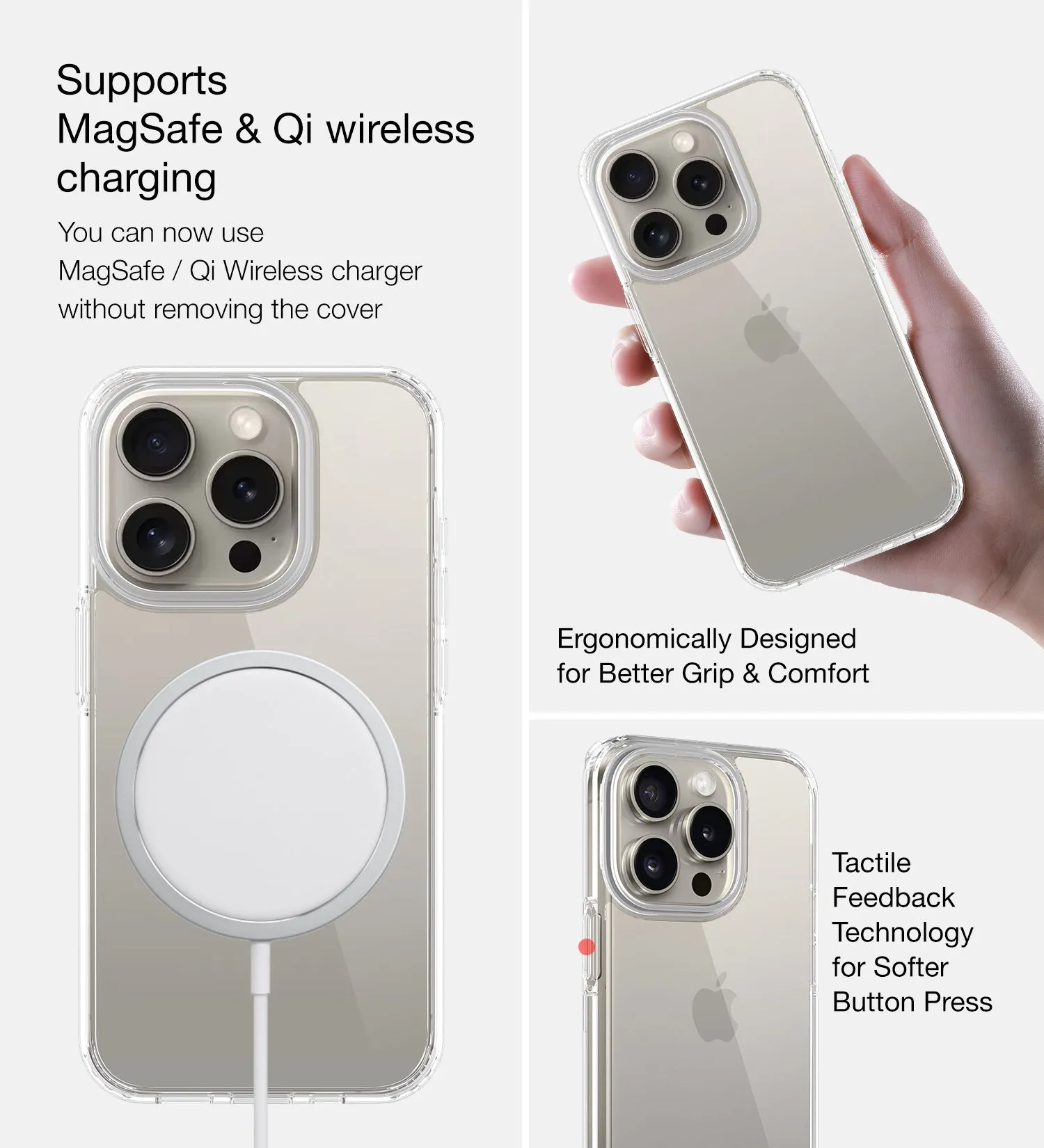 Ice Crystal Series Hybrid Transparent PC Military Grade TPU Back Cover for Apple iPhone 15 Pro, 6.1 inch, Crystal Clear