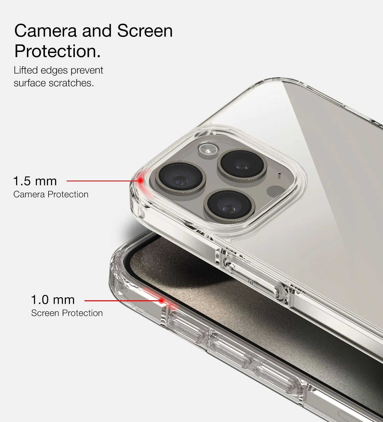 Ice Crystal Series Hybrid Transparent PC Military Grade TPU Back Cover for Apple iPhone 15 Pro, 6.1 inch, Crystal Clear