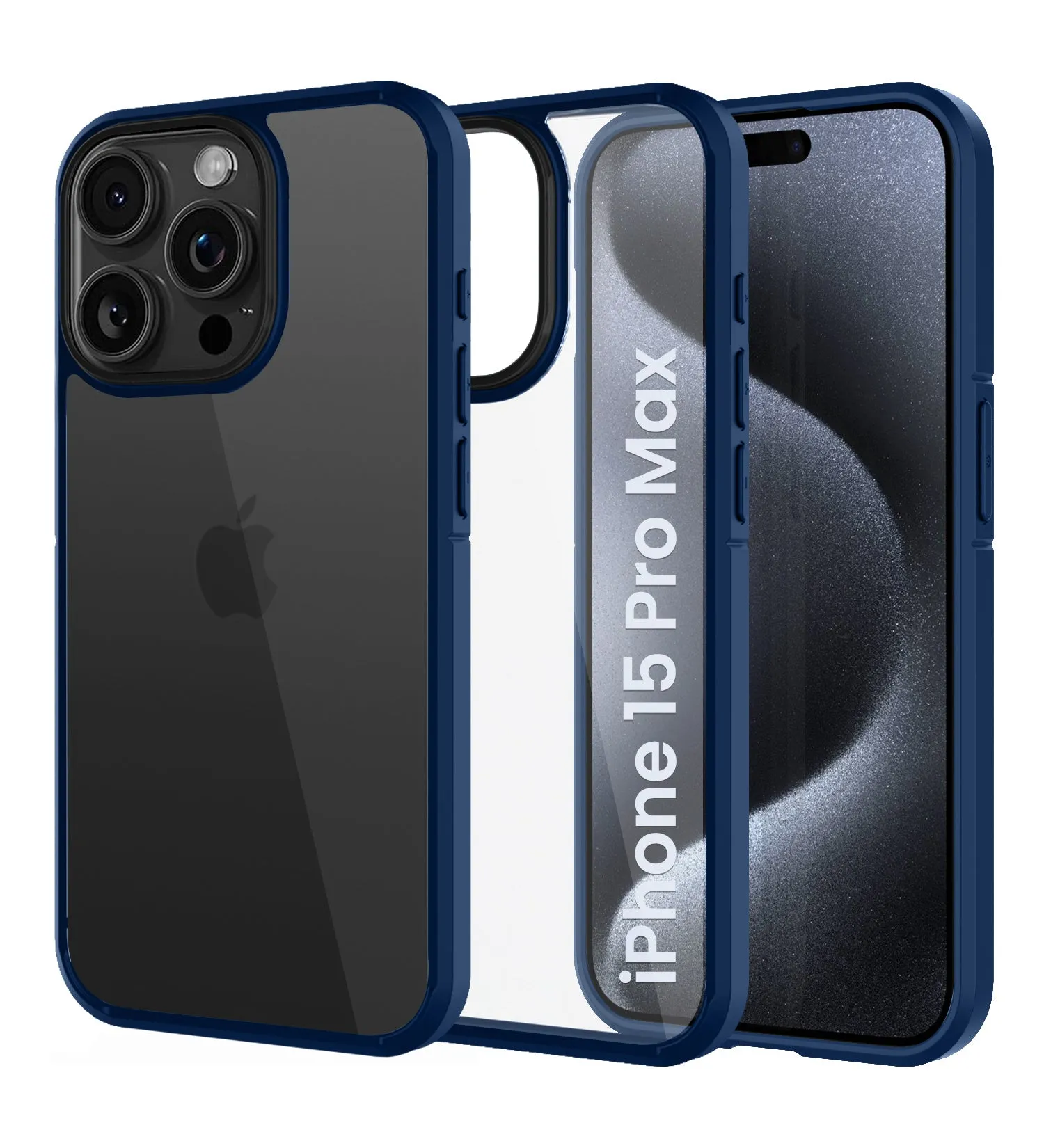 Ice Crystal Series Hybrid Transparent PC Military Grade TPU Back Cover for Apple iPhone 15 Pro Max, 6.7 inch, Blue