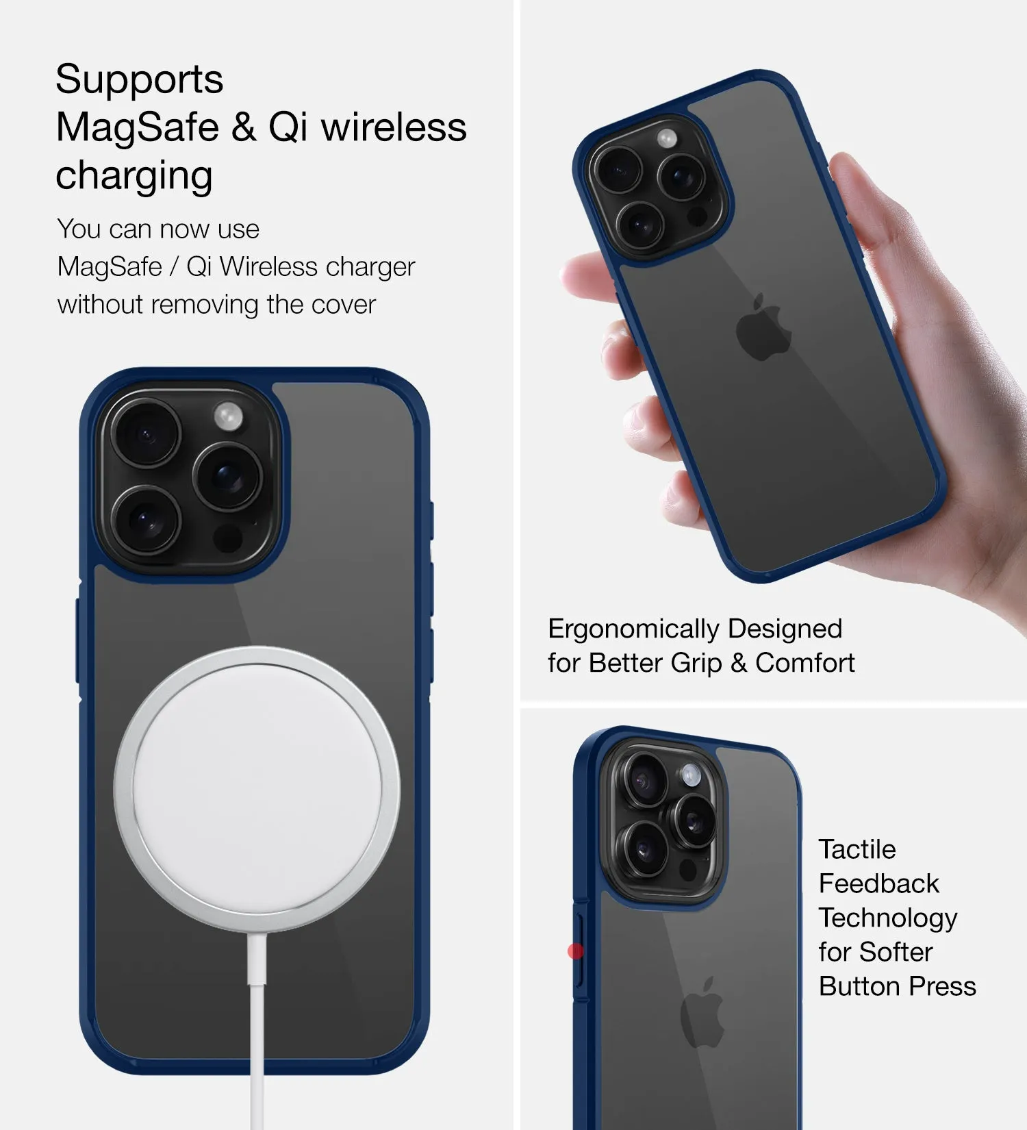 Ice Crystal Series Hybrid Transparent PC Military Grade TPU Back Cover for Apple iPhone 15 Pro Max, 6.7 inch, Blue