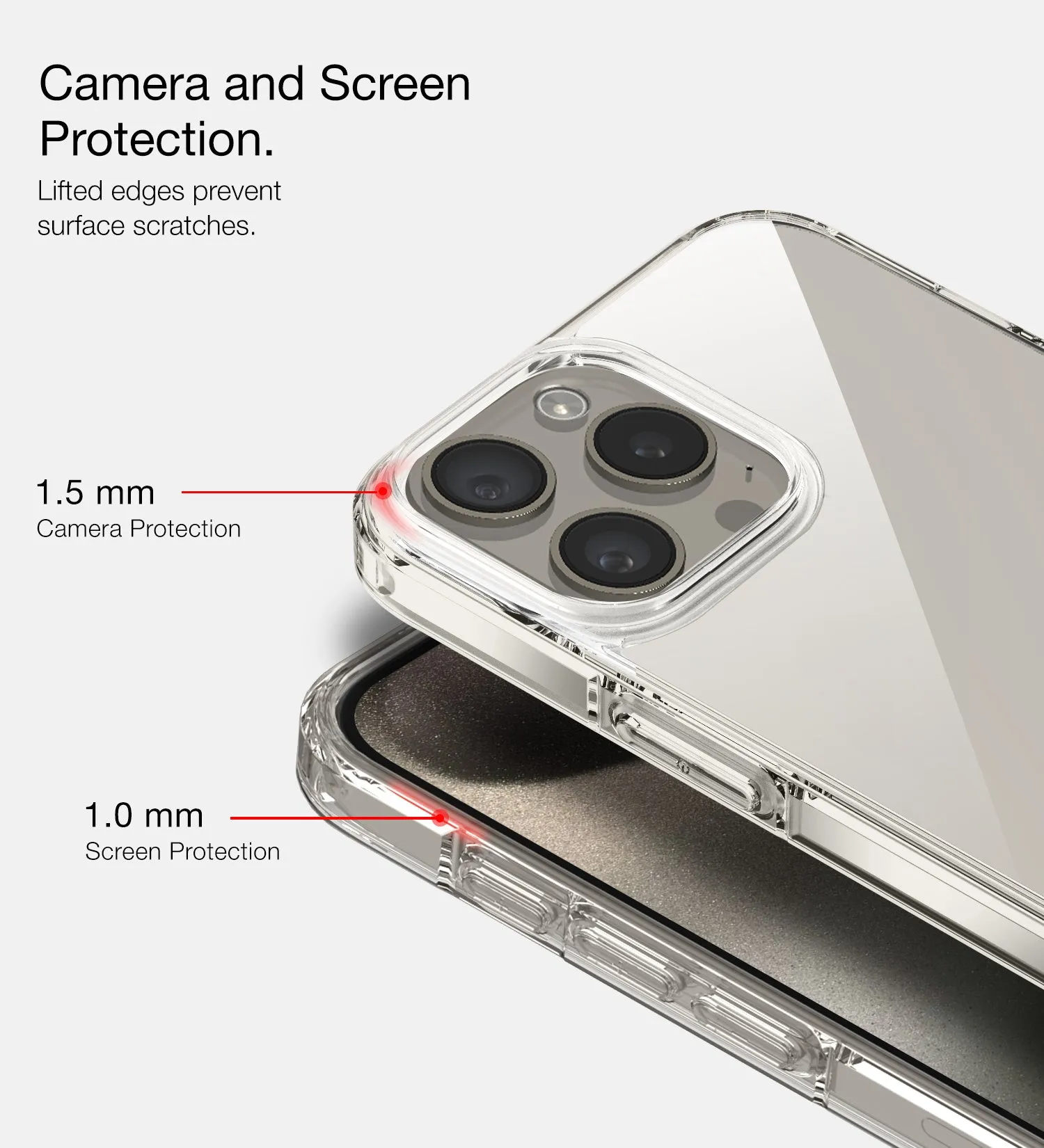 Ice Crystal Series Hybrid Transparent PC Military Grade TPU Back Cover for Apple iPhone 15 Pro Max, 6.7 inch, Crystal Clear