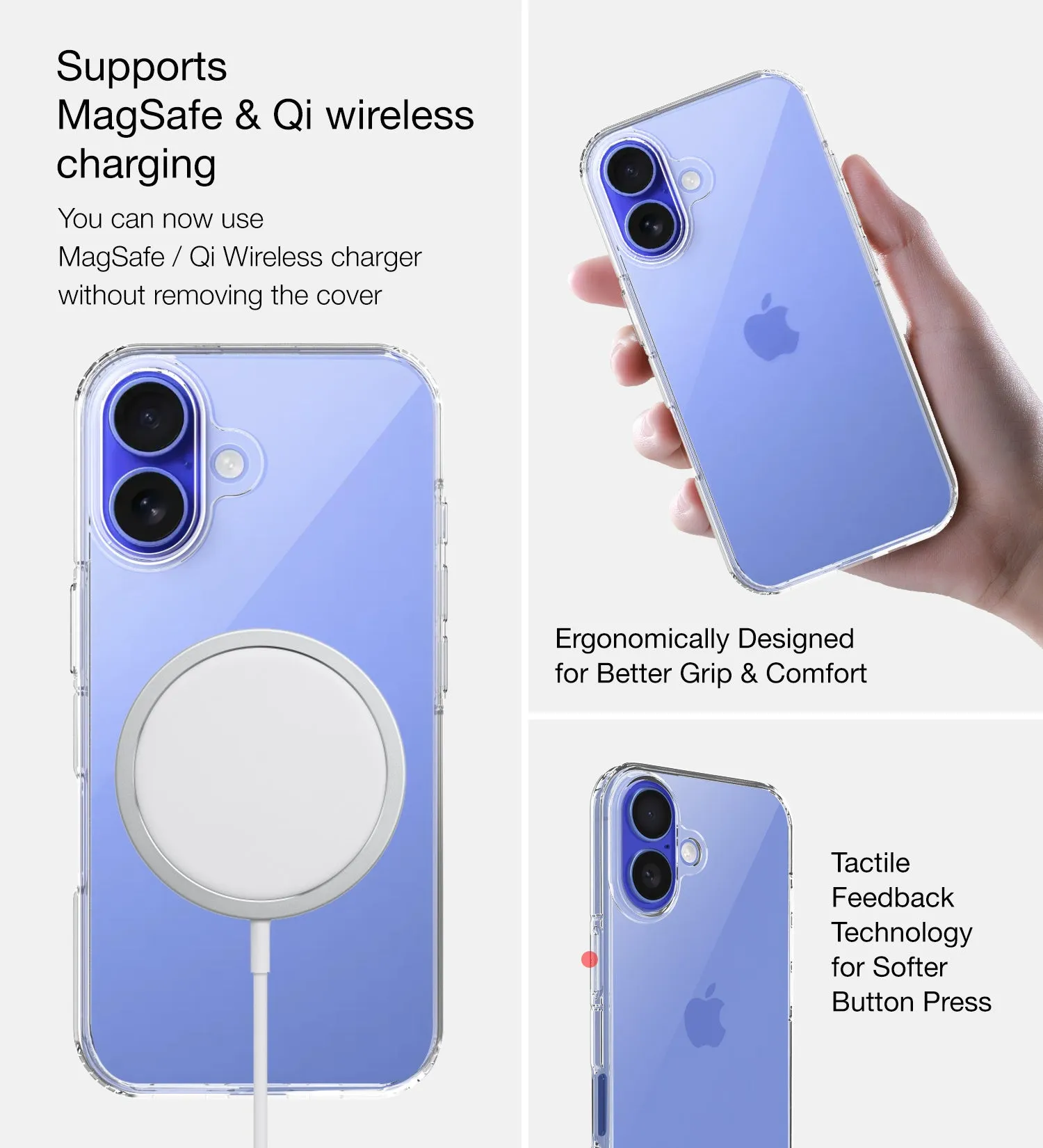 Ice Crystal Series Hybrid Transparent PC Military Grade TPU Back Cover for Apple iPhone 16, 6.1 inch, Crystal Clear