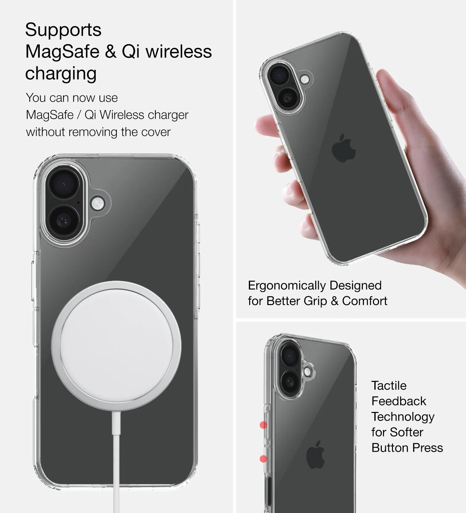 Ice Crystal Series Hybrid Transparent PC Military Grade TPU Back Cover for Apple iPhone 16 Plus, 6.7 inch, Crystal Clear