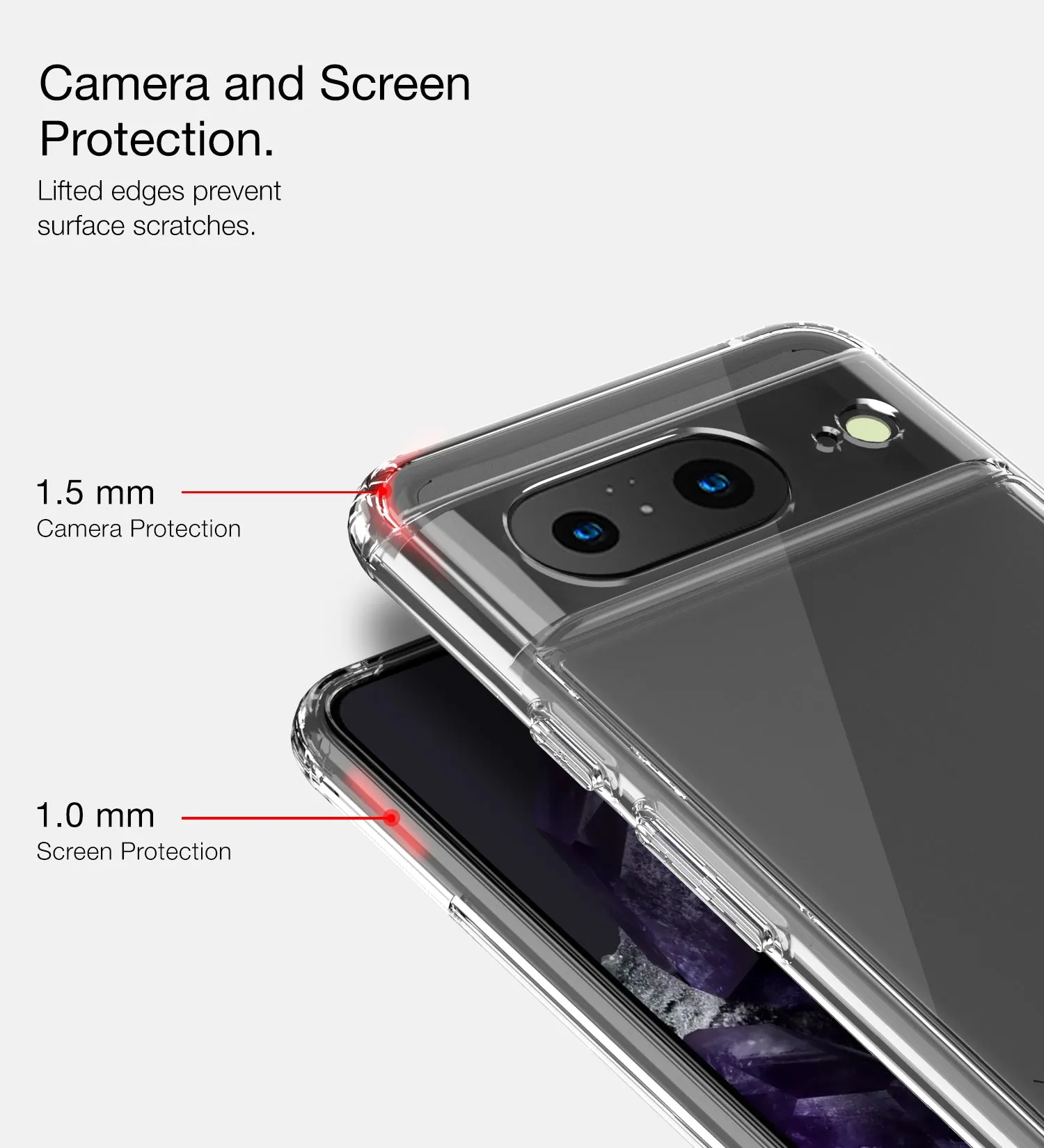 Ice Crystal Series Hybrid Transparent PC Military Grade TPU Back Cover for Google Pixel 8 5G, 6.17 inch, Crystal Clear