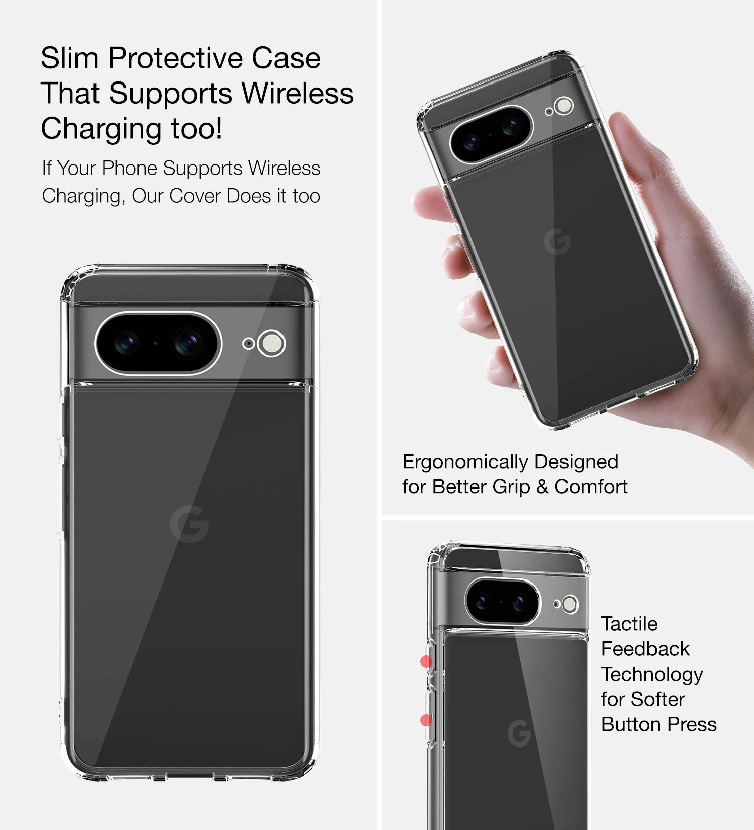 Ice Crystal Series Hybrid Transparent PC Military Grade TPU Back Cover for Google Pixel 8 5G, 6.17 inch, Crystal Clear