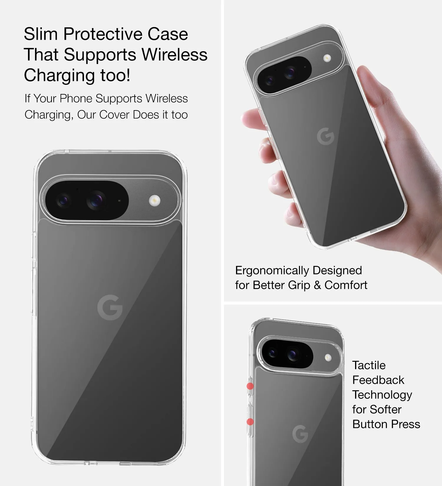 Ice Crystal Series Hybrid Transparent PC Military Grade TPU Back Cover for Google Pixel 9 5G, Google Pixel 9 Pro 5G, 6.3 inch, Crystal Clear