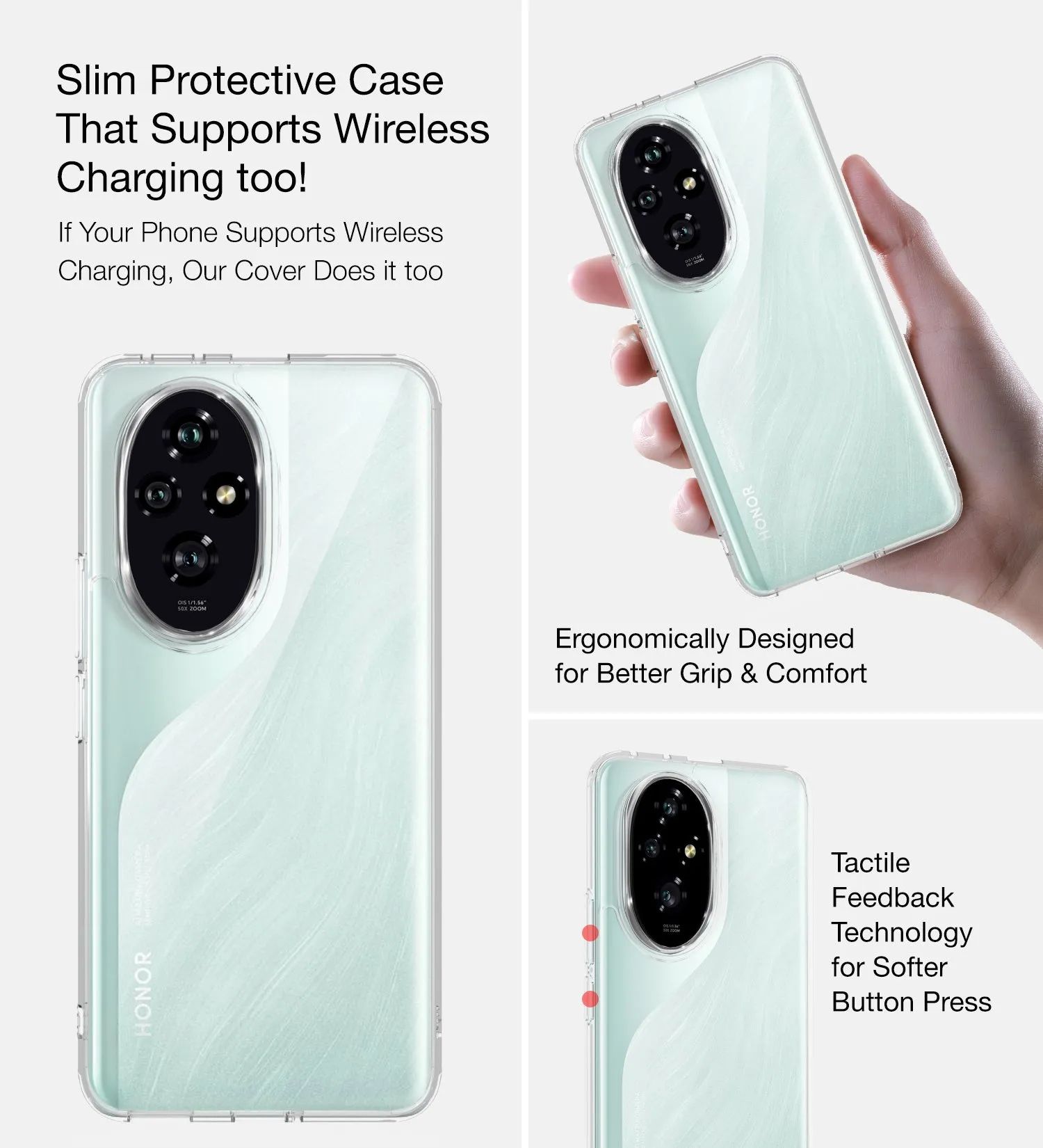 Ice Crystal Series Hybrid Transparent PC Military Grade TPU Back Cover for Honor 200 Pro 5G, 6.78 inch, Crystal Clear