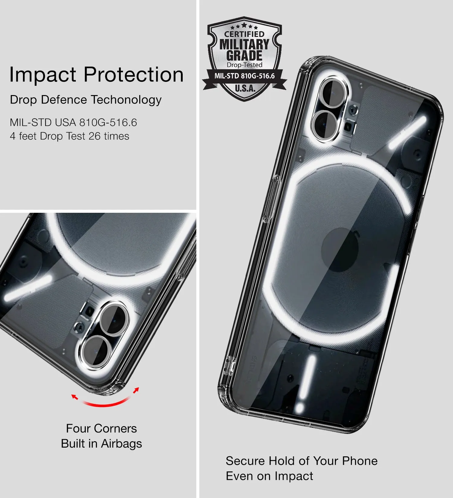 Ice Crystal Series Hybrid Transparent PC Military Grade TPU Back Cover for Nothing Phone (1), 6.55 inch, Crystal Clear
