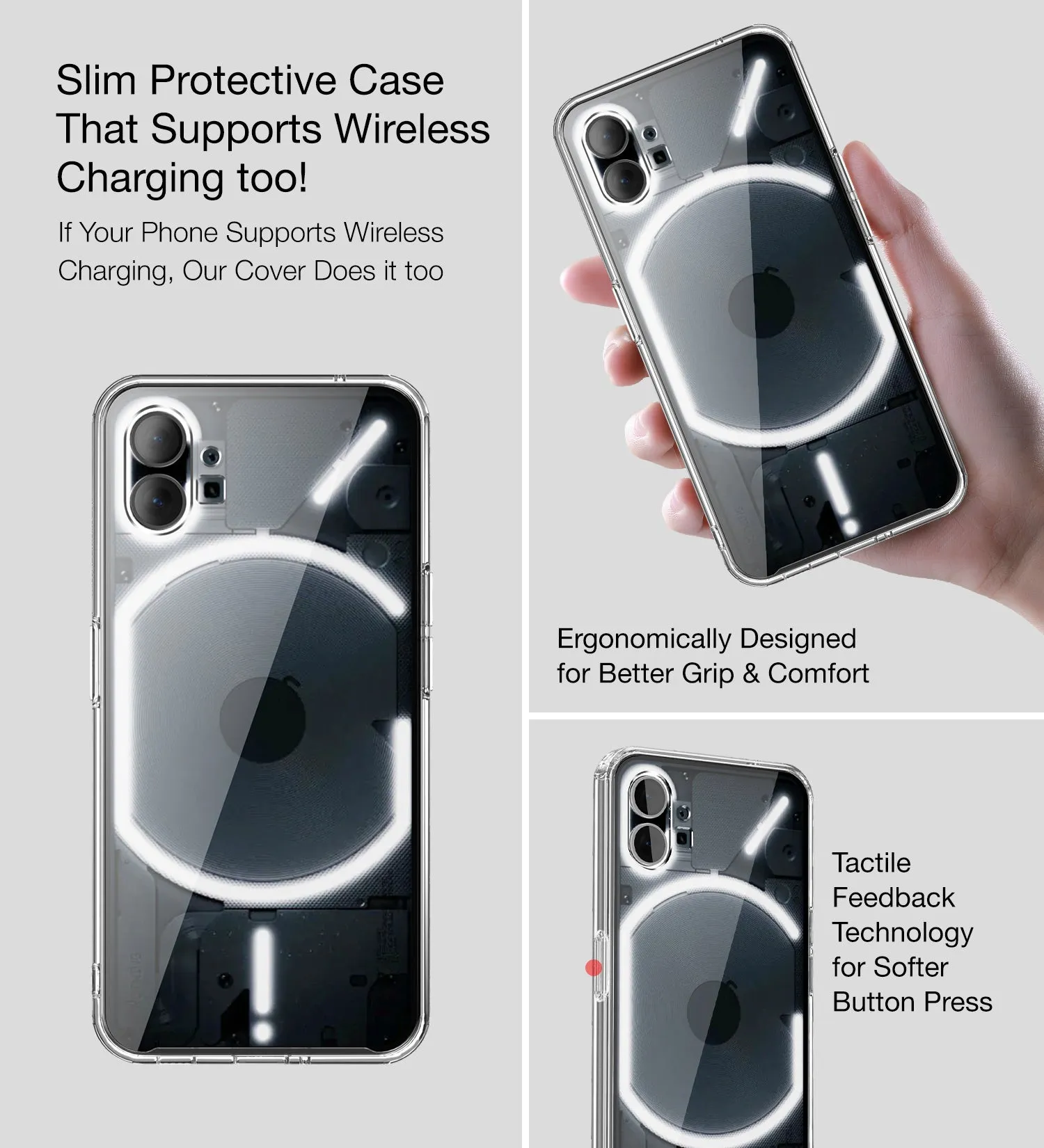 Ice Crystal Series Hybrid Transparent PC Military Grade TPU Back Cover for Nothing Phone (1), 6.55 inch, Crystal Clear