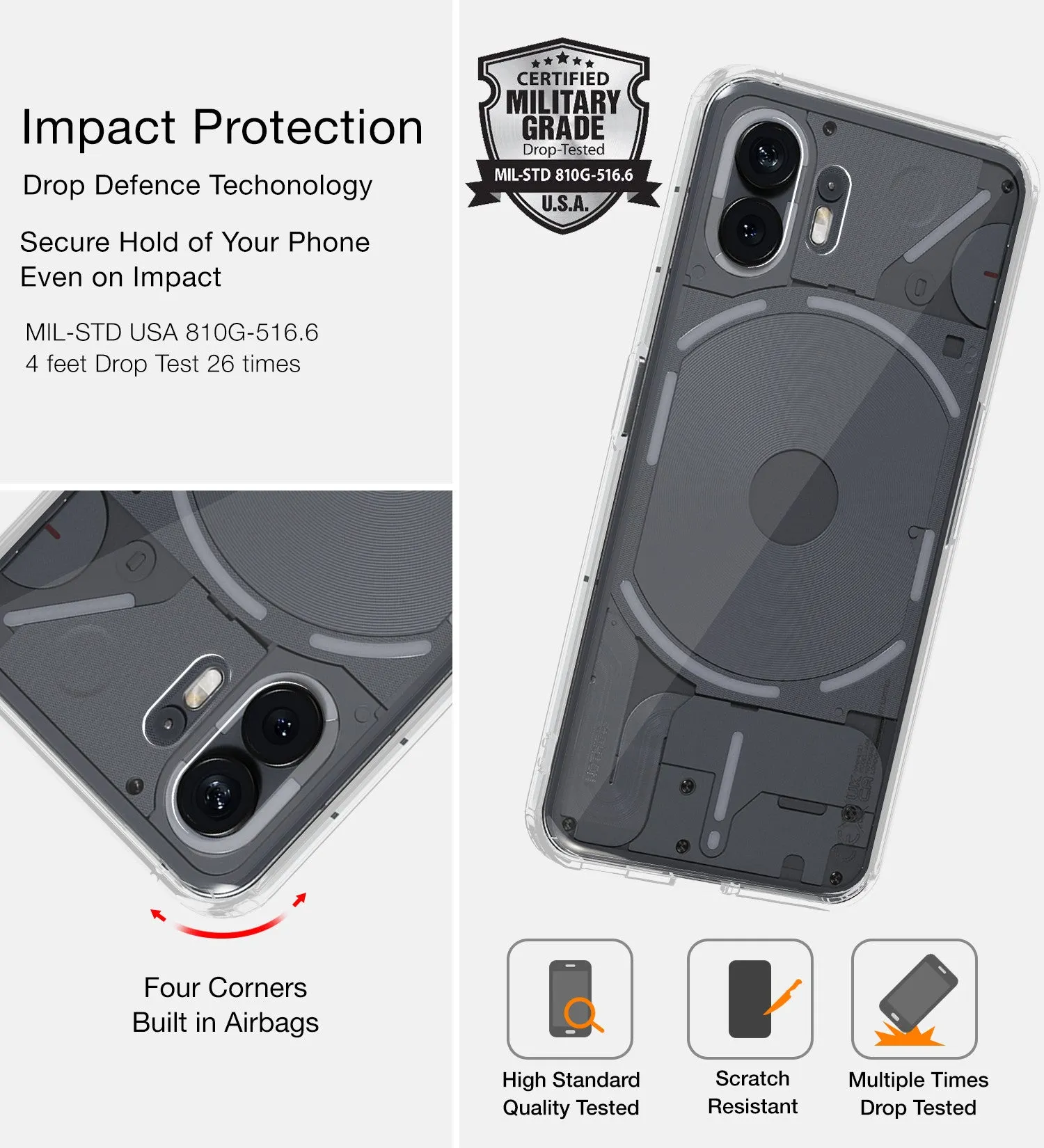 Ice Crystal Series Hybrid Transparent PC Military Grade TPU Back Cover for Nothing Phone (2), 6.7 inch, Crystal Clear