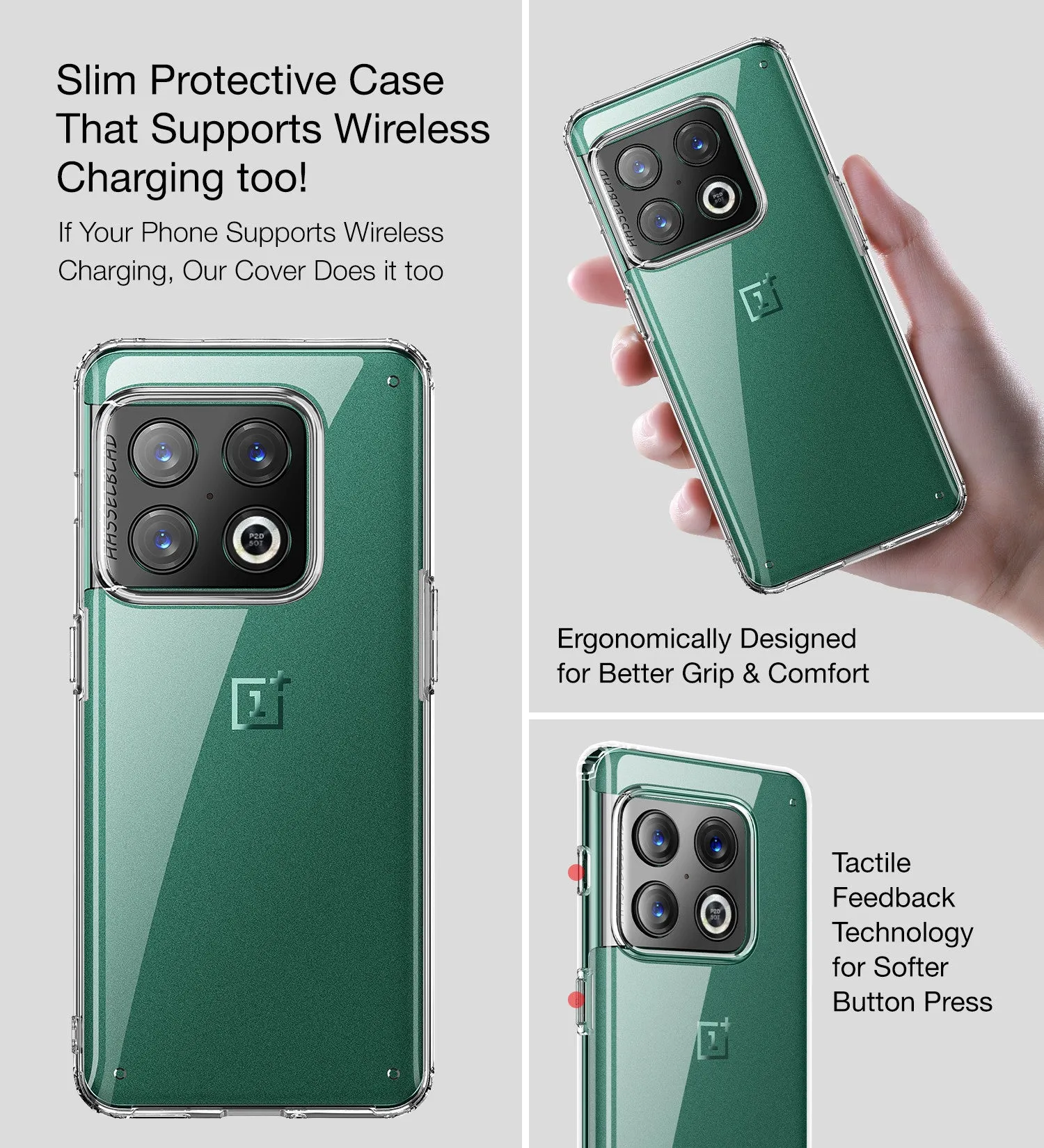Ice Crystal Series Hybrid Transparent PC Military Grade TPU Back Cover for OnePlus 10 Pro 5G, 6.7 inch, Crystal Clear