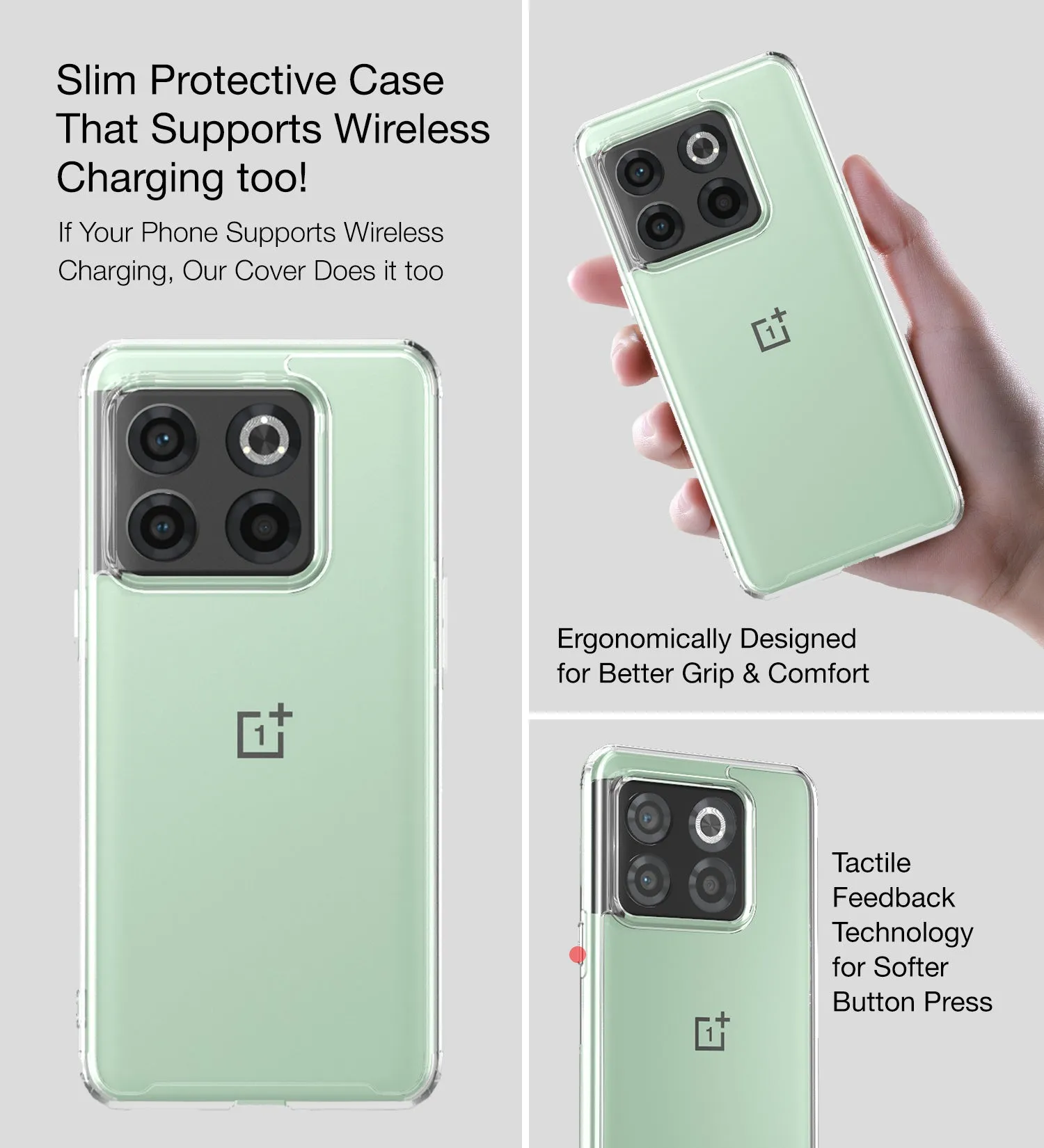 Ice Crystal Series Hybrid Transparent PC Military Grade TPU Back Cover for OnePlus 10T 5G, 6.7 inch, Crystal Clear