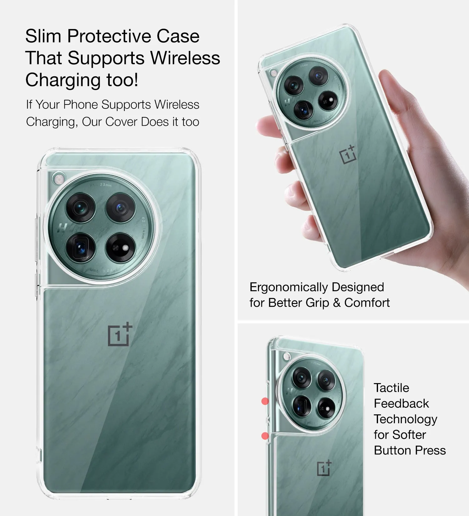 Ice Crystal Series Hybrid Transparent PC Military Grade TPU Back Cover for OnePlus 12 5G, 6.82 inch, Crystal Clear
