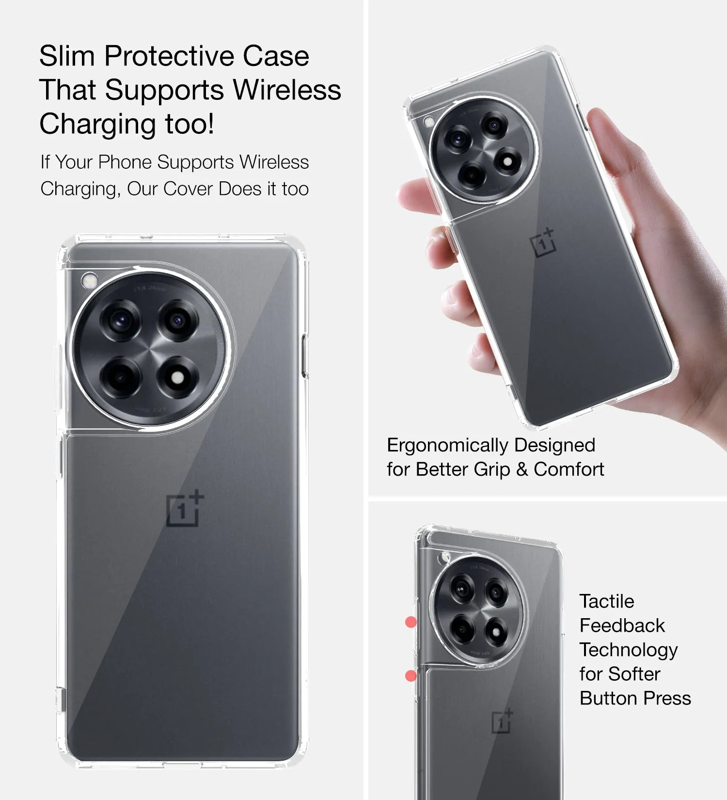 Ice Crystal Series Hybrid Transparent PC Military Grade TPU Back Cover for OnePlus 12R 5G, 6.78 inch, Crystal Clear
