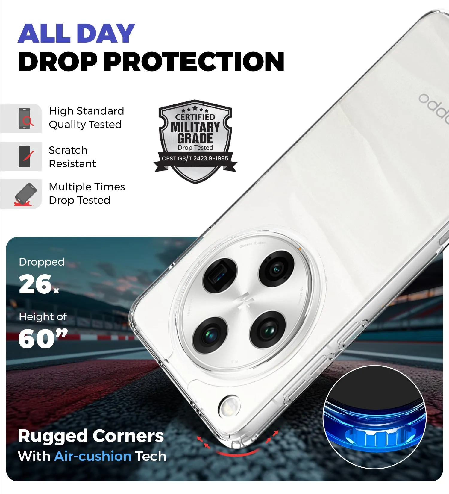 Ice Crystal Series Hybrid Transparent PC Military Grade TPU Back Cover for Oppo Find X8 Pro 5G, 6.78 inch, Crystal Clear