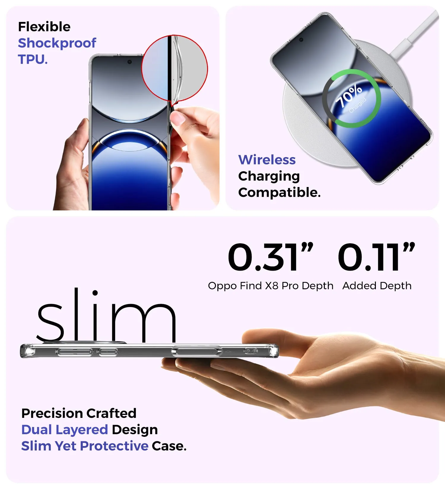 Ice Crystal Series Hybrid Transparent PC Military Grade TPU Back Cover for Oppo Find X8 Pro 5G, 6.78 inch, Crystal Clear