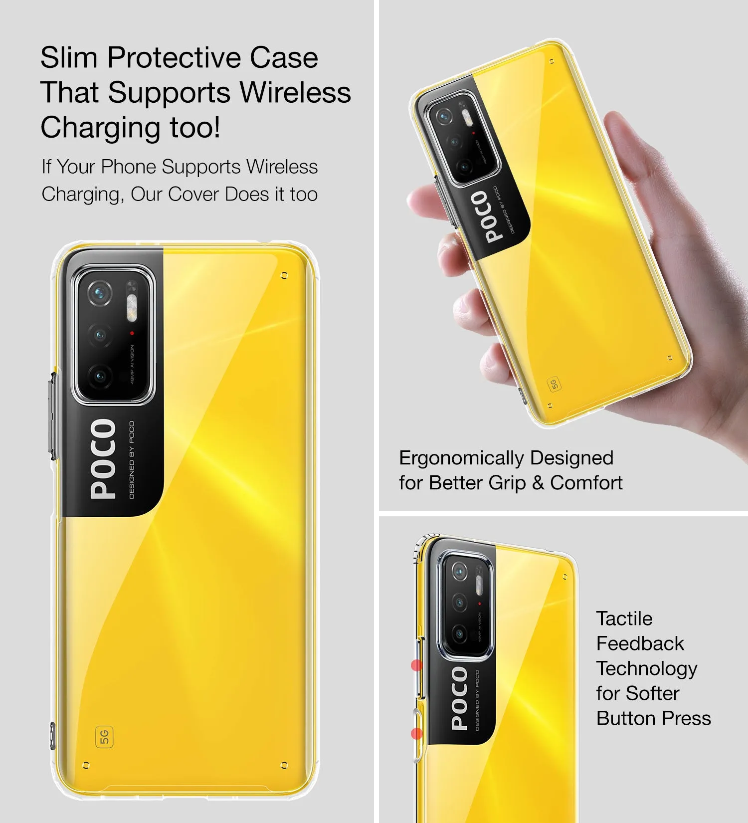 Ice Crystal Series Hybrid Transparent PC Military Grade TPU Back Cover for Poco M3 Pro 5G, 6.5 inch, Crystal Clear