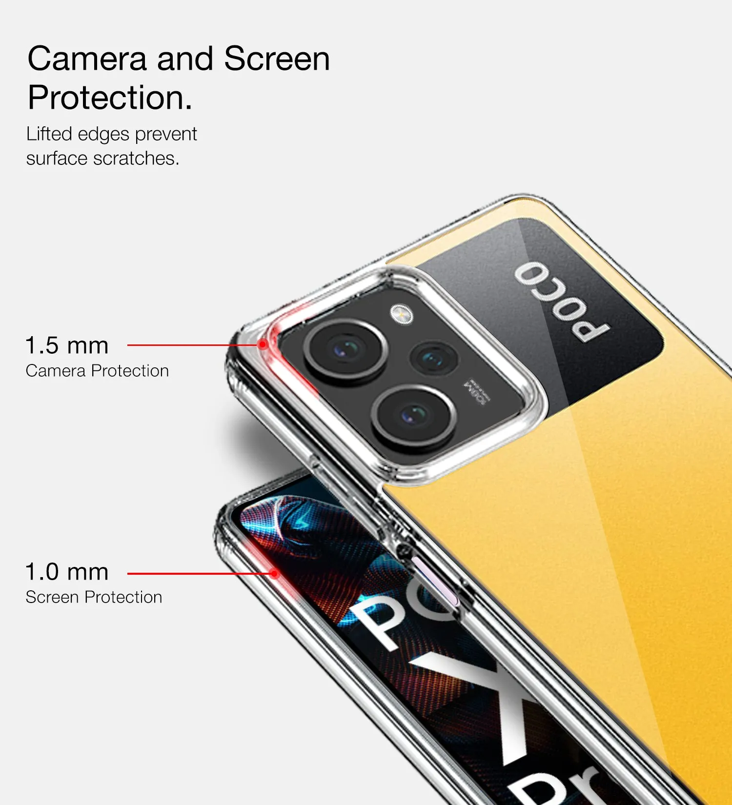 Ice Crystal Series Hybrid Transparent PC Military Grade TPU Back Cover for POCO X5 Pro 5G, 6.67 inch, Crystal Clear