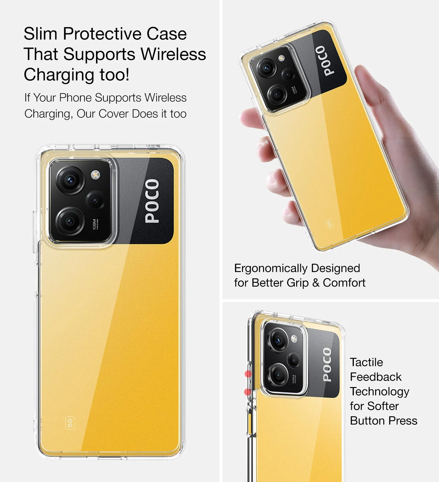 Ice Crystal Series Hybrid Transparent PC Military Grade TPU Back Cover for POCO X5 Pro 5G, 6.67 inch, Crystal Clear